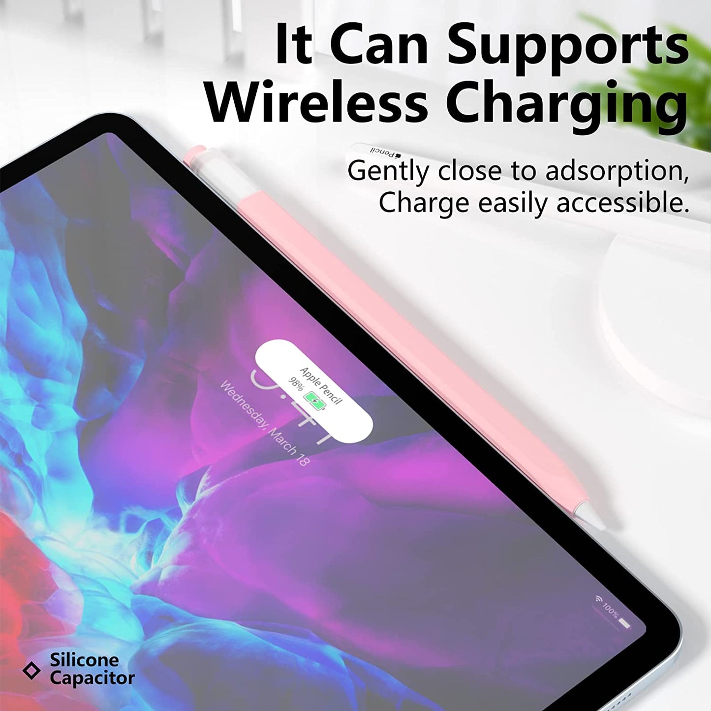 JOOSKO Classic Silicone Pencil Case Compatible with Apple Pencil 2Nd Generation Case Cover Sleeve,[With 5 Cloth Fiber Silicone Tip Cover],Non-Slip,Support Magnetic Wireless Charging (Pink)  JOOSKO   