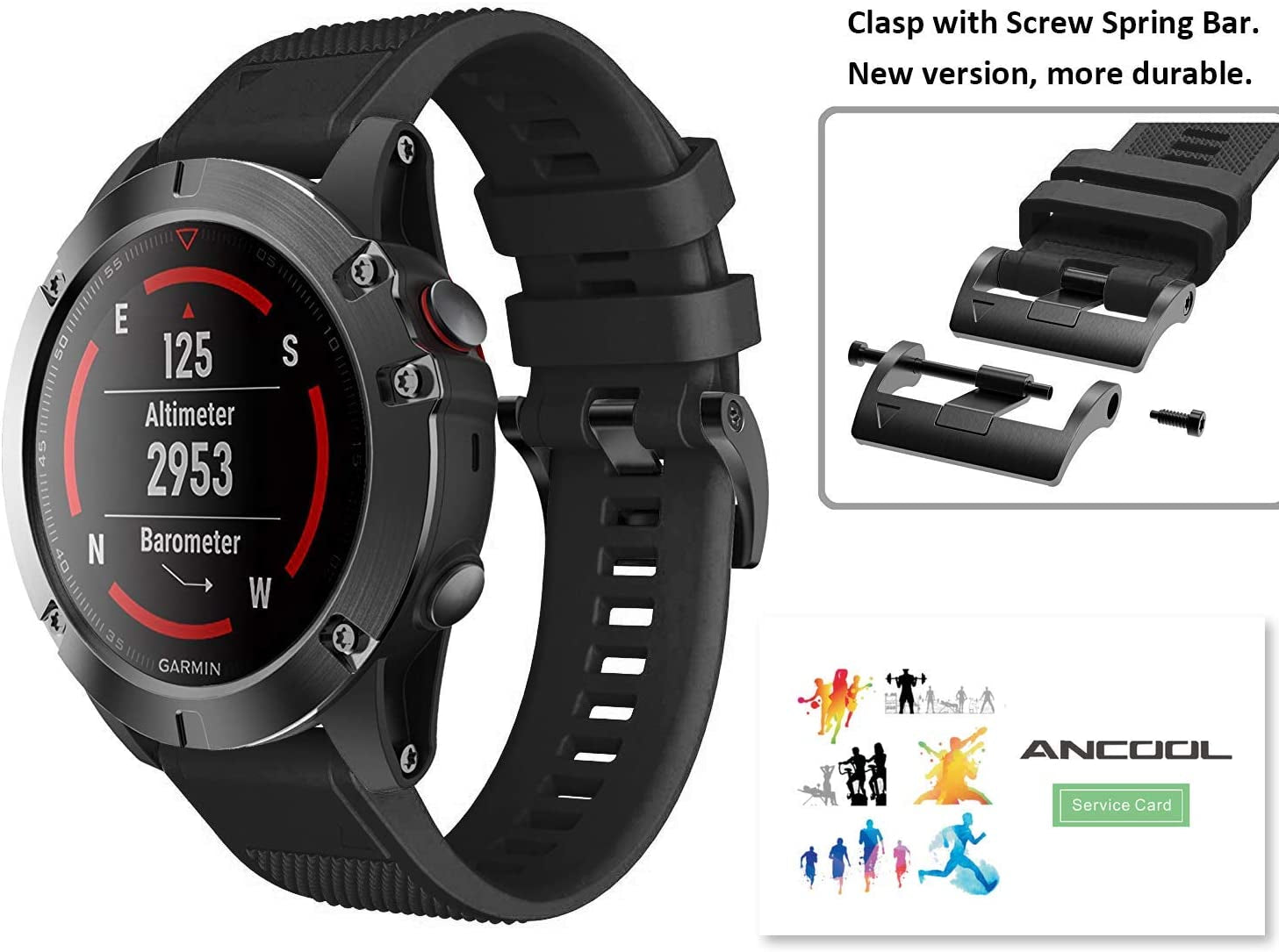 ANCOOL Compatible with Fenix 5 Band Easy Fit 22Mm Width Soft Silicone Watch Bands Replacement for Approach S62/Quatix 6/Fenix 5 Plus/Fenix 6/Fenix 6 Pro/Fenix 7 Smartwatch (Black)  ANG   