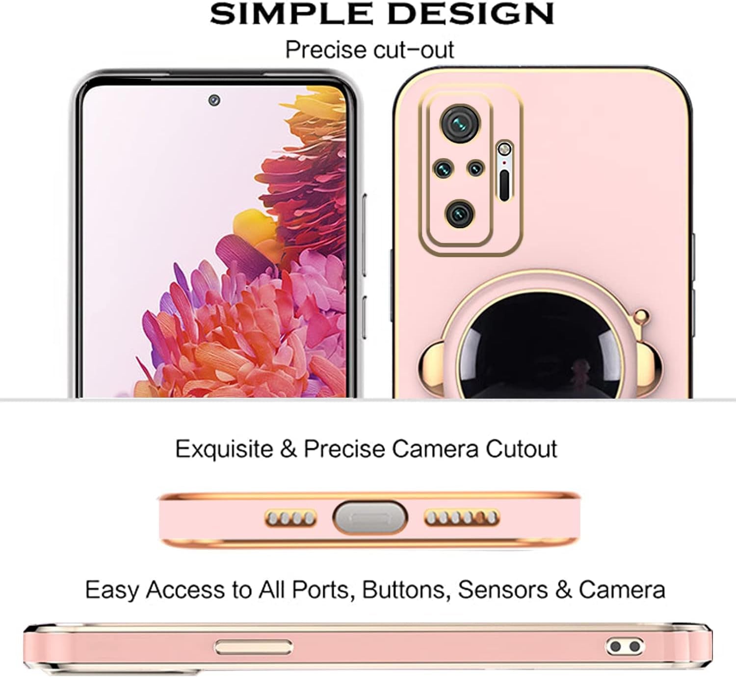 Compatible with Xiaomi Redmi Note 10 Pro Case Silicone TPU Plating, Xiaomi Redmi Note 10 Pro Cases Cute Astronaut Pattern Phone Case with Stand (Pink)  Tiwinxing   