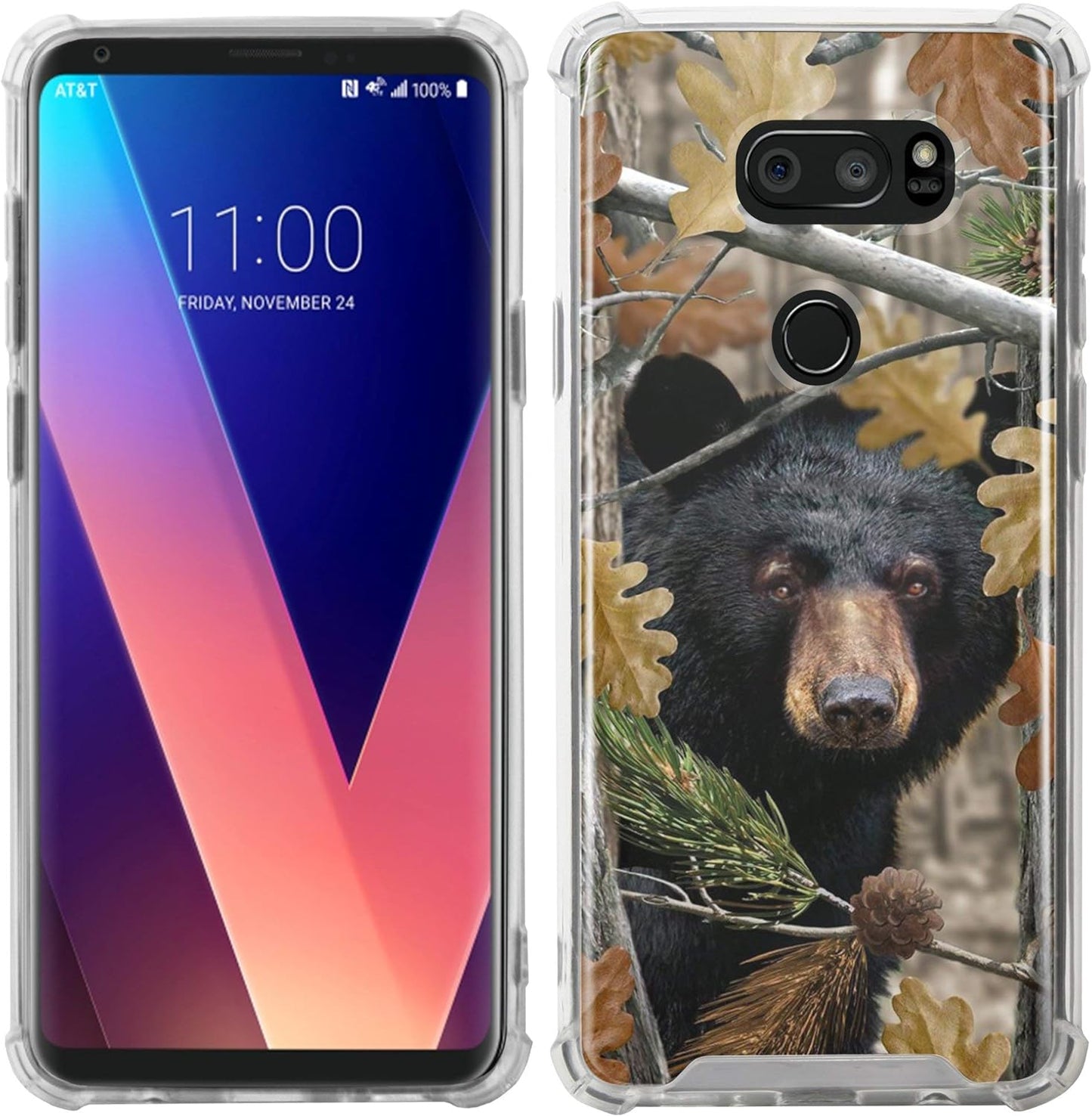 Casesondeck Bear Case Compatible with [LG V30 and LG V30S Thinq] Hunters Series Max Clarity Bumper, Hard Back Plate Soft TPU Edges for Max Protection (Bear Tree Camo)  CasesonDeck   