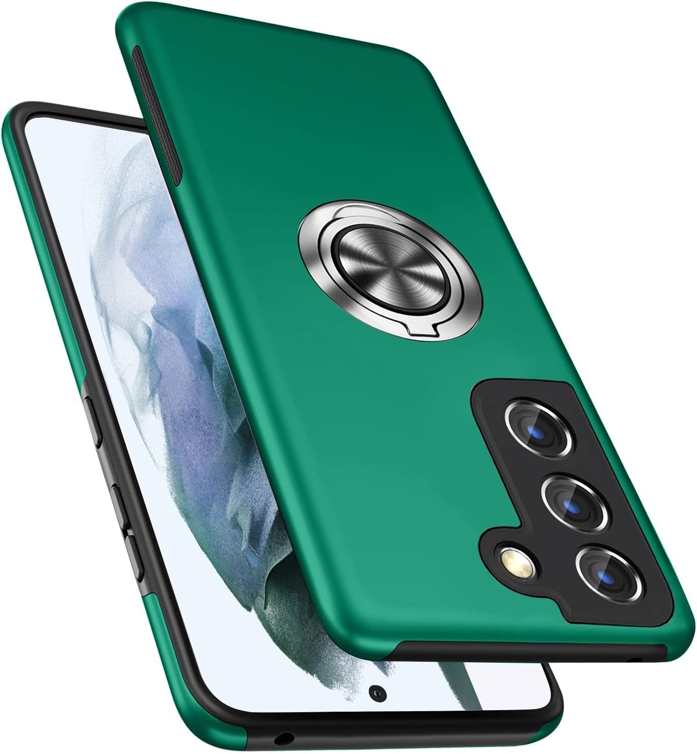 PELEPUES Case for Samsung Galaxy S21 Plus/S21+ 5G, [Built-In Camera Cover] Military Shockproof Phone Case Cover with Embedded Metal Ring Stand Kickstand [Support Magnetic Car Holder] for S21+, Black  PELEPUES Green  
