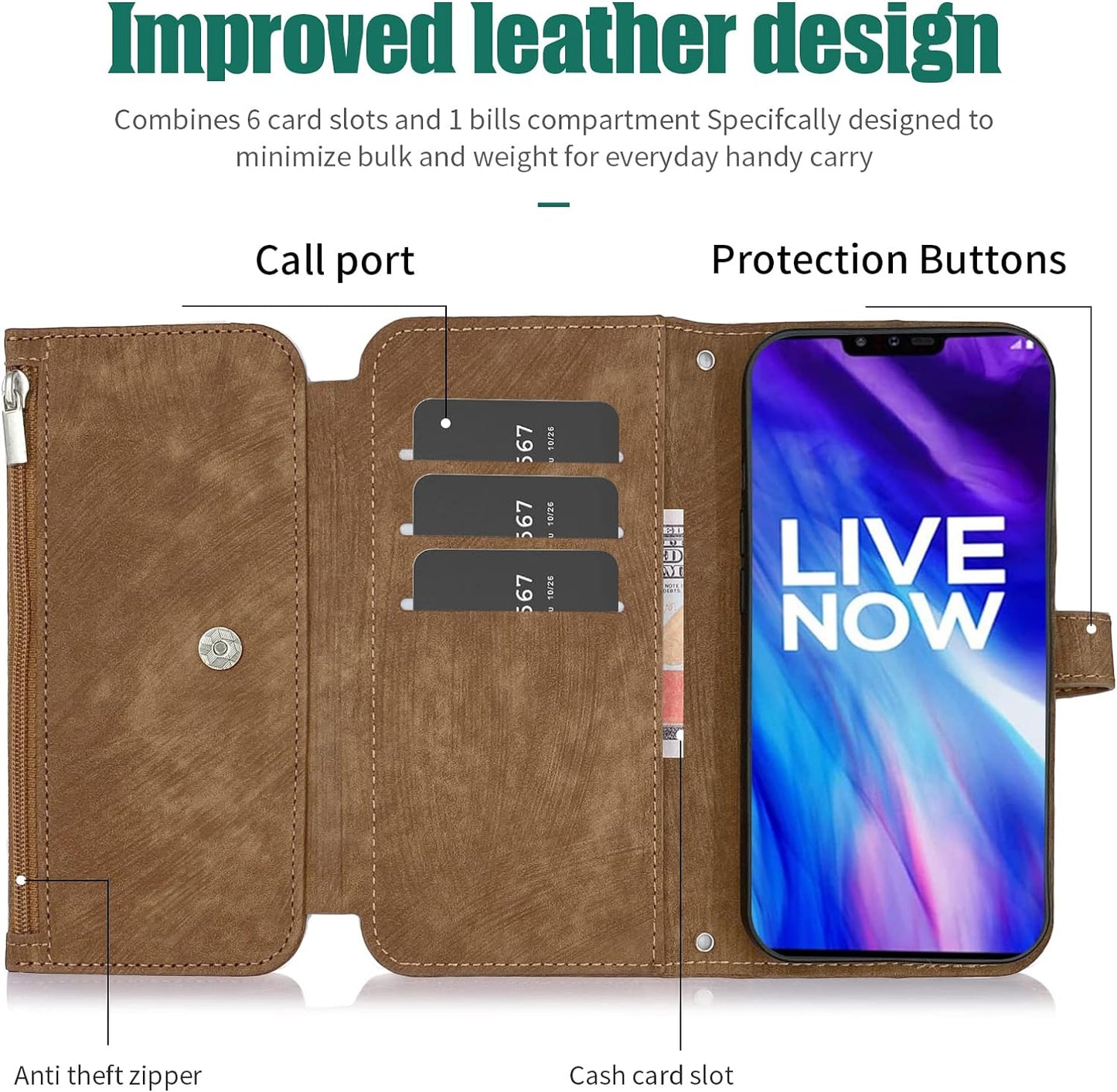 Compatible with LG V40 Thinq Wallet Case Flip Credit Card Holder Cell Phone Cover for Folio Purse Lanyard Wrist Strap Rugged Slot Mobile LGV40 Storm V 40 Thin Q V40Thinq LG40 40V 40Thinq Women Brown  Furiet   