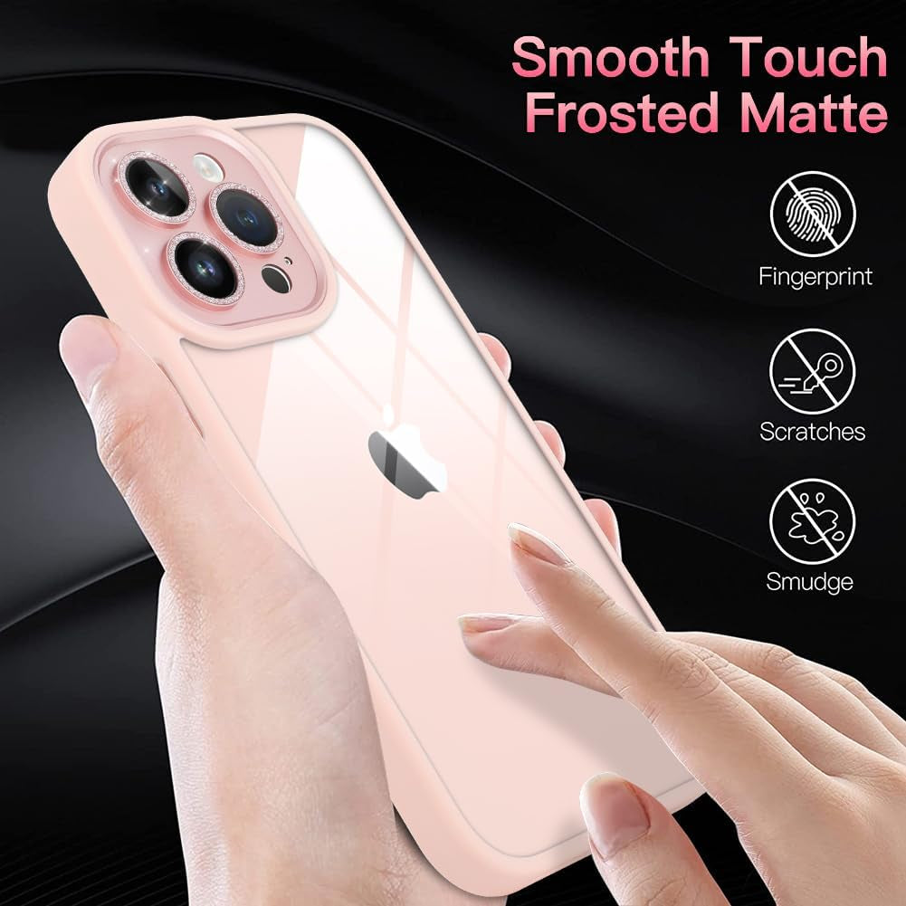 Tharlet Clear for Iphone 14 Pro Case [10FT Military Grade Drop Tested] White Silicone Slim Clear Hard Back Frame with Glitter Camera Lens Case for Iphone 14 Pro Phone Case, Pink (6.1")  tharlet   