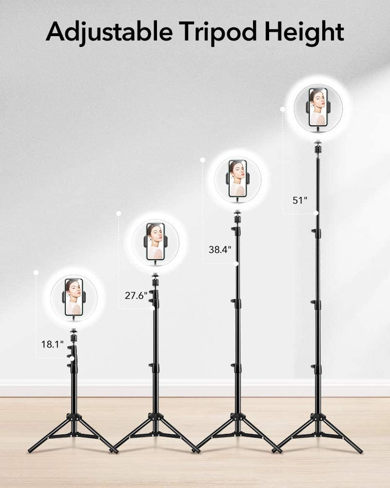 ESR Selfie Ring Light with Tripod Stand and Phone Holder, Dimmable Beauty 10-Inch Ring Light for Vlogs, Selfies, Makeup, Livestreaming, Videos, and Photography, Compatible with Iphone and Android  Electronic Silk Road Corp   