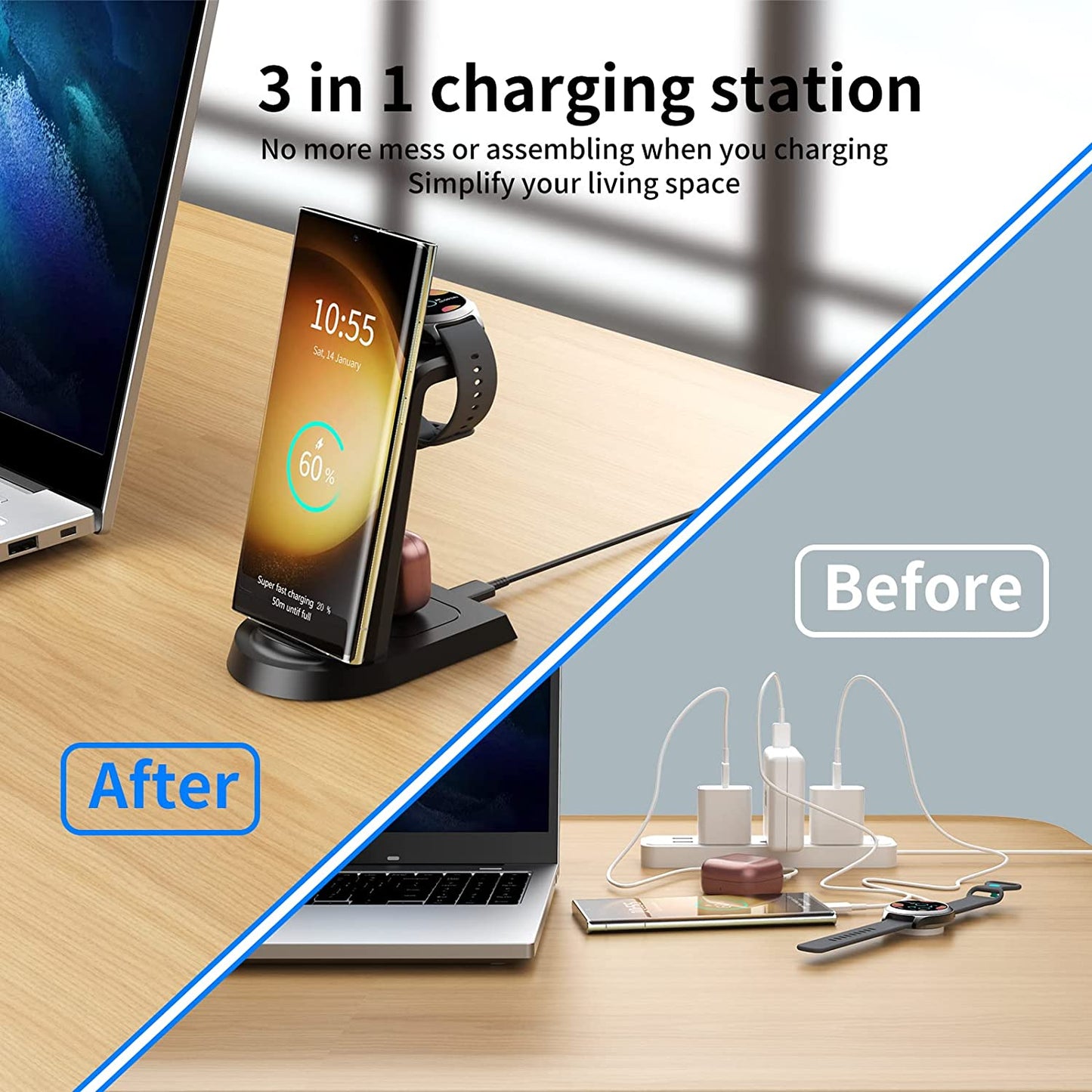 3 in 1 Super Fast Charging for Samsung Multiple Devices,Charging Station Charger for Samsung Galaxy S23/S23 Ultra/S22/S21/S20/Note20,Wireless Charger for Galaxy Watch 5/5 Pro,Galaxy Buds  Shenzhen Ai Infinite Electronics Co., Ltd   