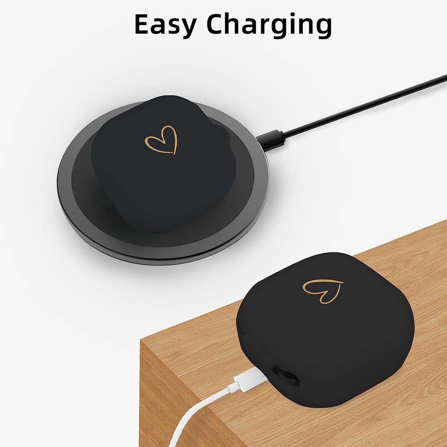 AIIEKZ Compatible with Samsung Galaxy Buds 2 / Buds Pro/Buds Live/Buds 2 Pro, Soft Silicone Case with Gold Heart Pattern with Cute Butterfly Keychain for Girls Women (Black)  AIIEKZ   