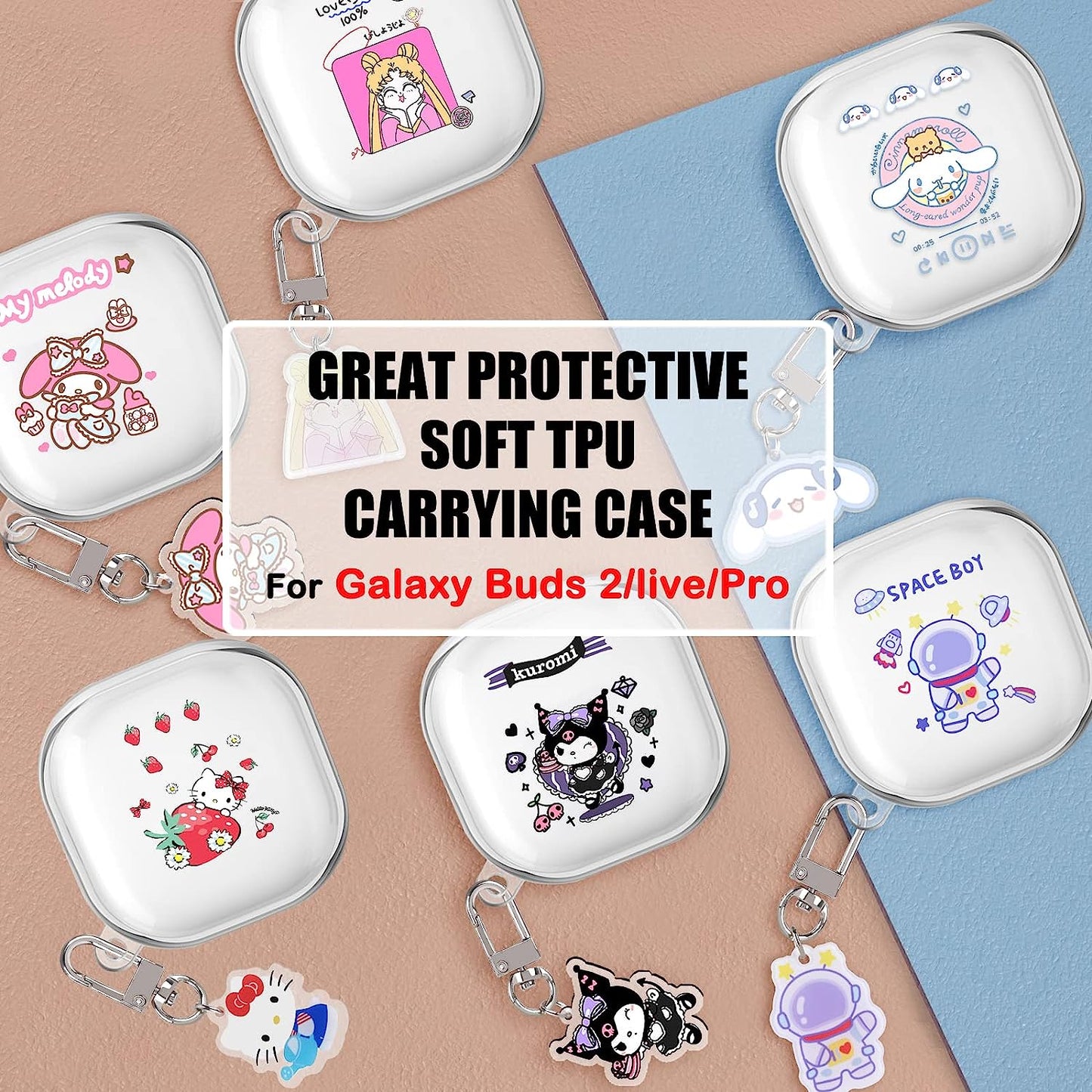 Cute Astronaut Case for Samsung Galaxy Buds 2 Cover (2021)/Buds Pro Case(2021)/Buds Live Case(2020) with Funny Spacemen Keychain for Men Girls Kids,Clear Shockproof Protective Soft Silicone Cover  DiyGody   