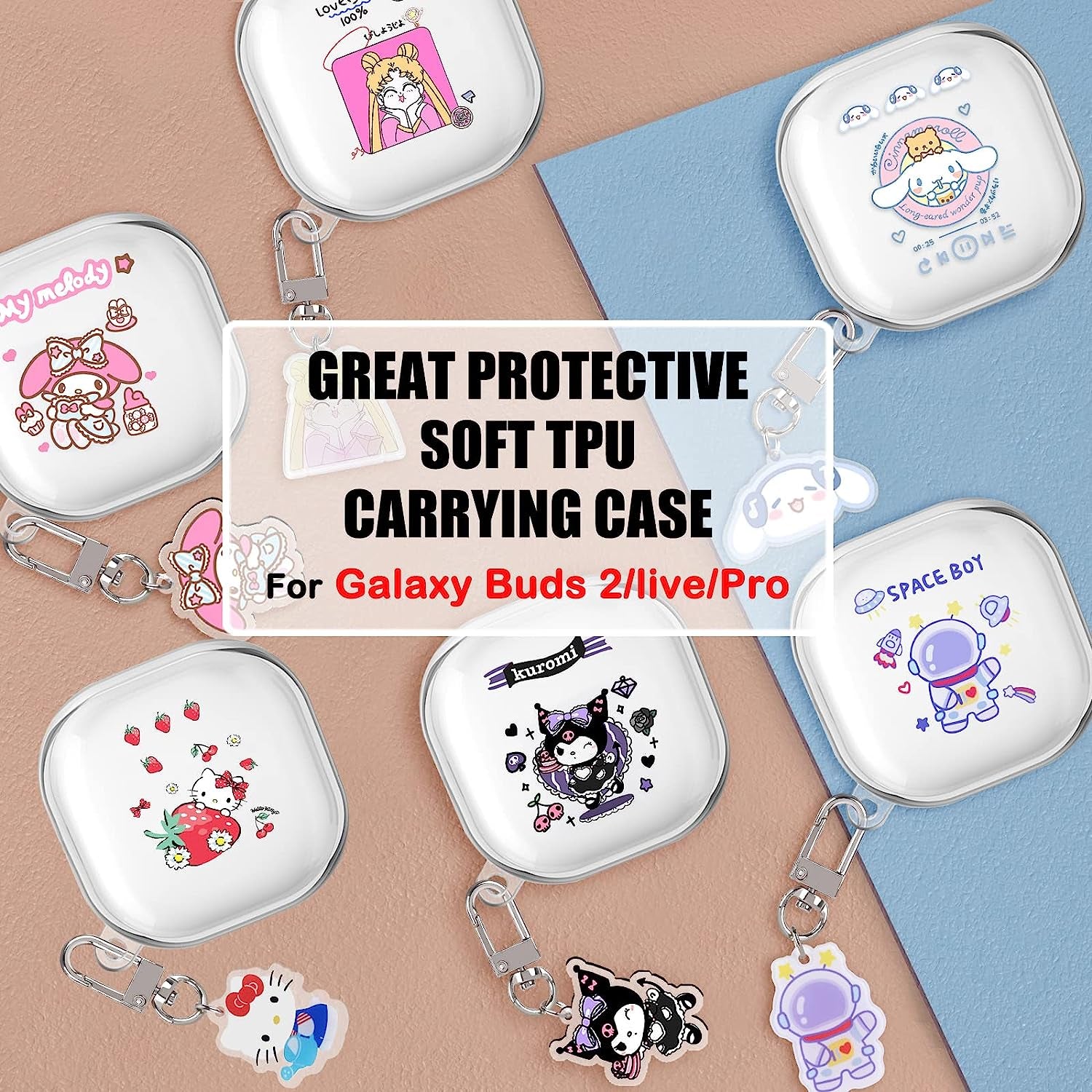 Cute Astronaut Case for Samsung Galaxy Buds 2 Cover (2021)/Buds Pro Case(2021)/Buds Live Case(2020) with Funny Spacemen Keychain for Men Girls Kids,Clear Shockproof Protective Soft Silicone Cover  DiyGody   