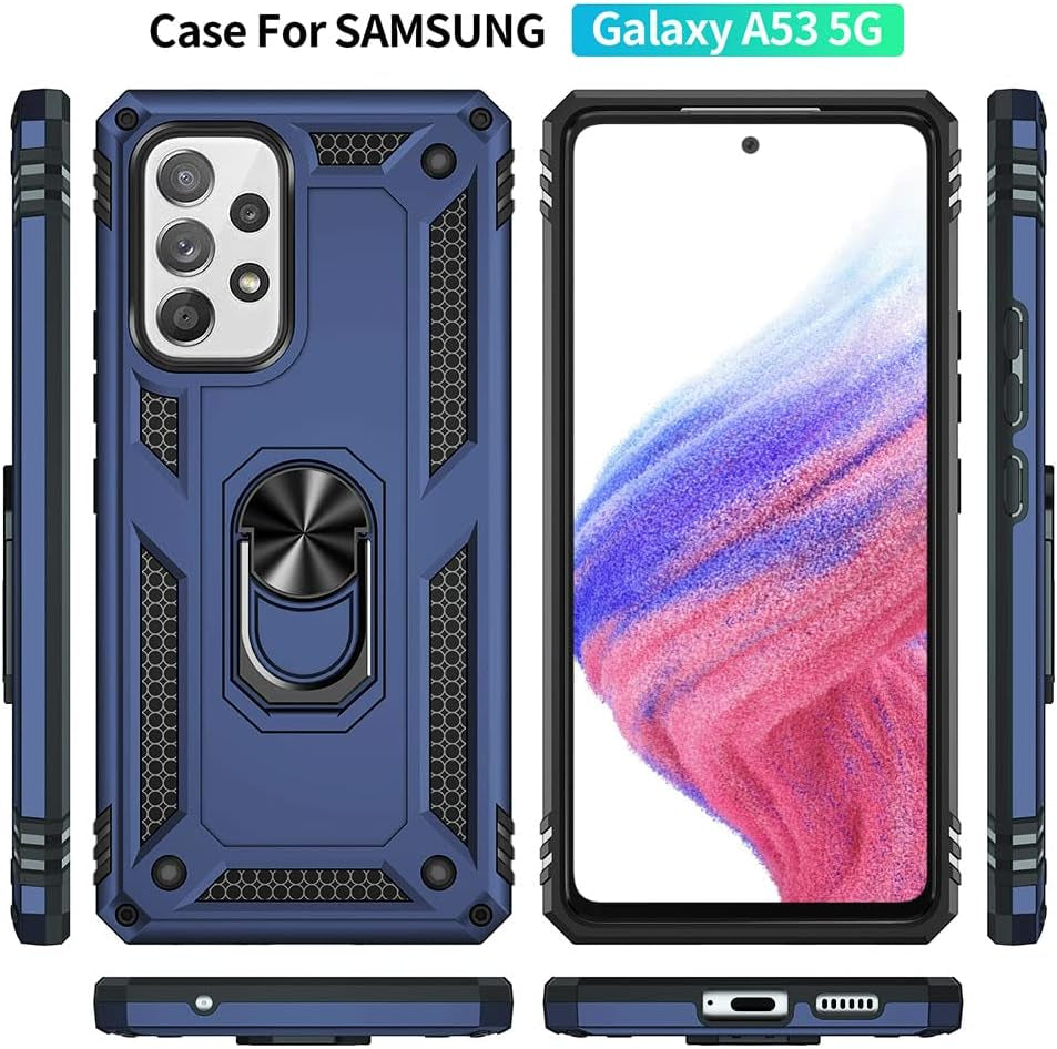 For Samsung A53 5G Case, Galaxy A53 5G Case with HD Screen Protector, [Military Grade 16Ft. Drop Tested] Ring Shockproof Protective Phone Case for Samsung Galaxy A53 5G,Blue  Yanmen   