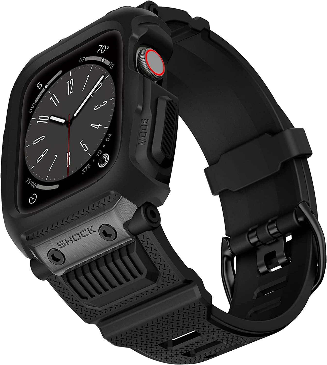 OUHENG Compatible with Apple Watch Band 45Mm 44Mm 42Mm with Case, Men Rugged Sport Military TPU with Metal Pieces Strap with Bumper Cover for Iwatch Series SE2 SE 8 7 6 5 4 3 2 1, Matte Black  OUHENG   