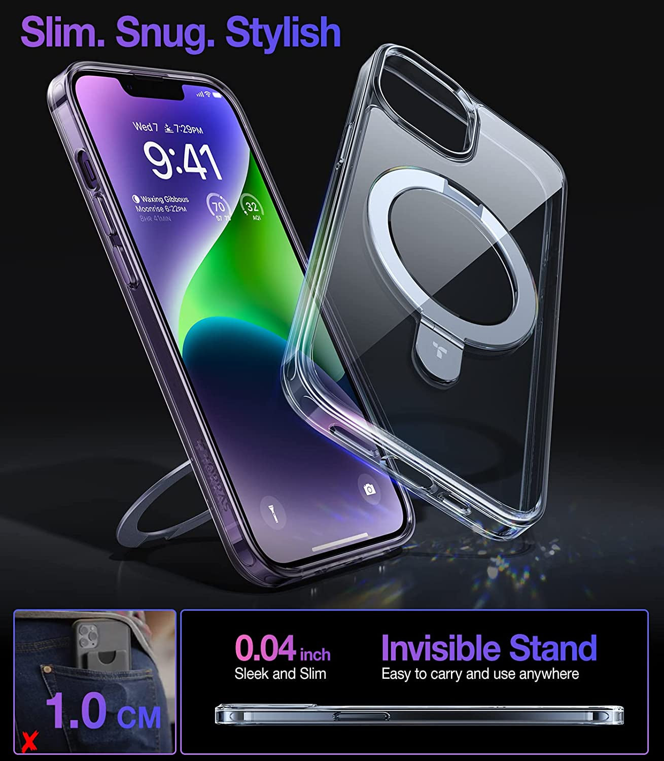 TORRAS UPRO™ Ostand for Iphone 14 Case/Iphone 13 Case with Stand, [Compatible with Magsafe] [Anti-Yellow] Mil-Grade Protective Magnetic Clear Case for Iphone 13/Iphone 14 Case, Diamond Clear  TORRAS   