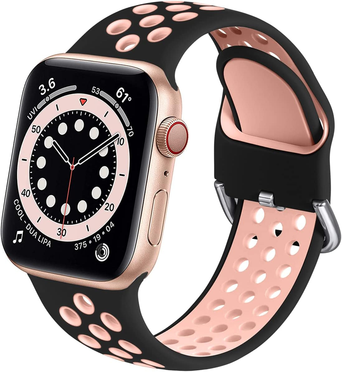 Muranne Sport Band Compatible with Apple Watch 38Mm 40Mm 41Mm 42Mm 44Mm 45Mm 49Mm for Women Men, Sport Breathable Soft Silicone Replacement Strap for Iwatch SE Ultra Series 8 7 6 5 4 3 2 1, S/M M/L  Muranne Black/Pink 42mm/44mm/45mm/49mm S/M 