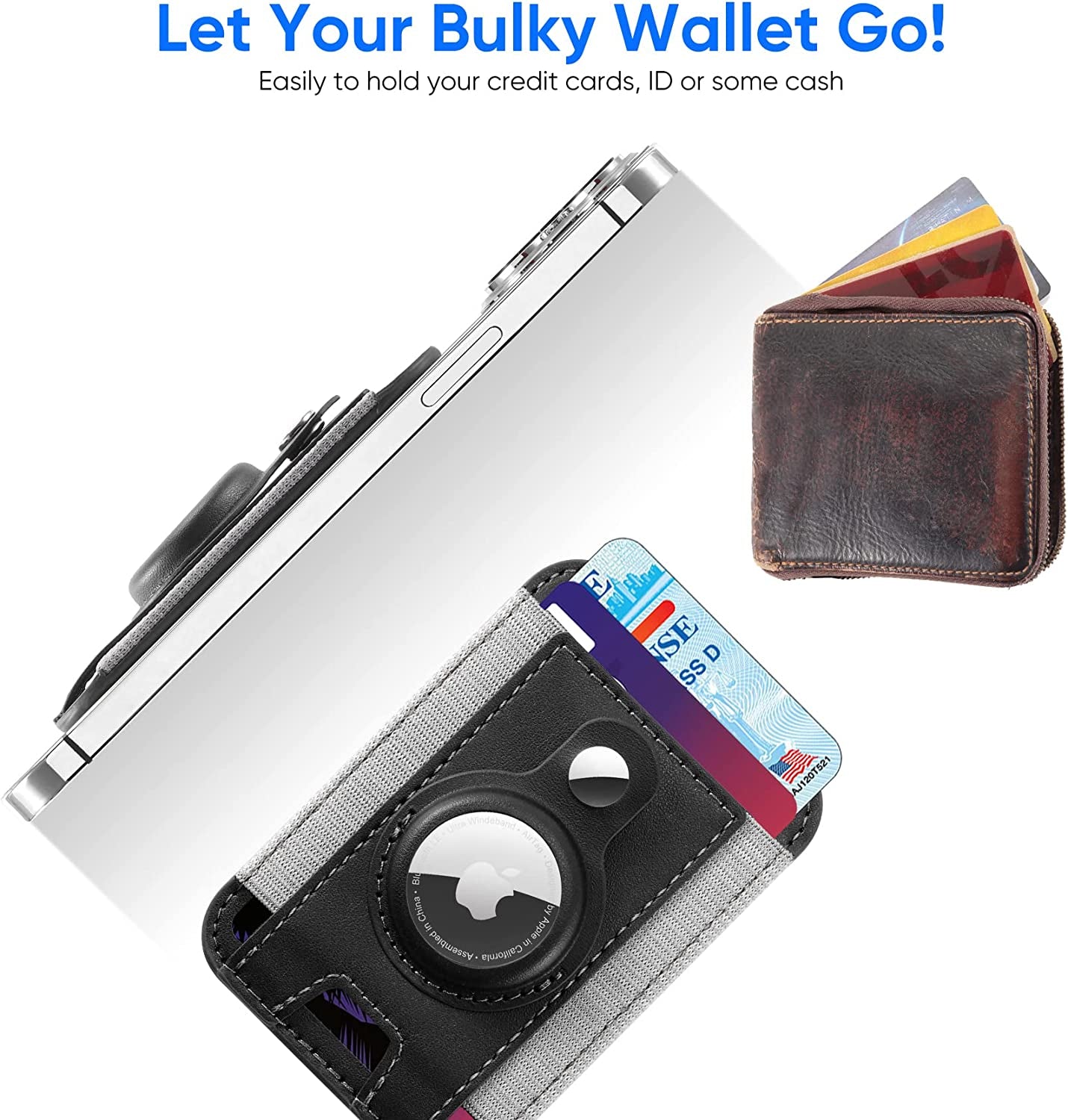 Magsafe Wallet with Airtag Holder, Magnetic Card Holder for Phone Case Compatible with Iphone 14/13/12 Mag-Safe Series, Leather Magnetic Phone Wallet Can Hold up to 7 Cards （Black）  ExtreLife   