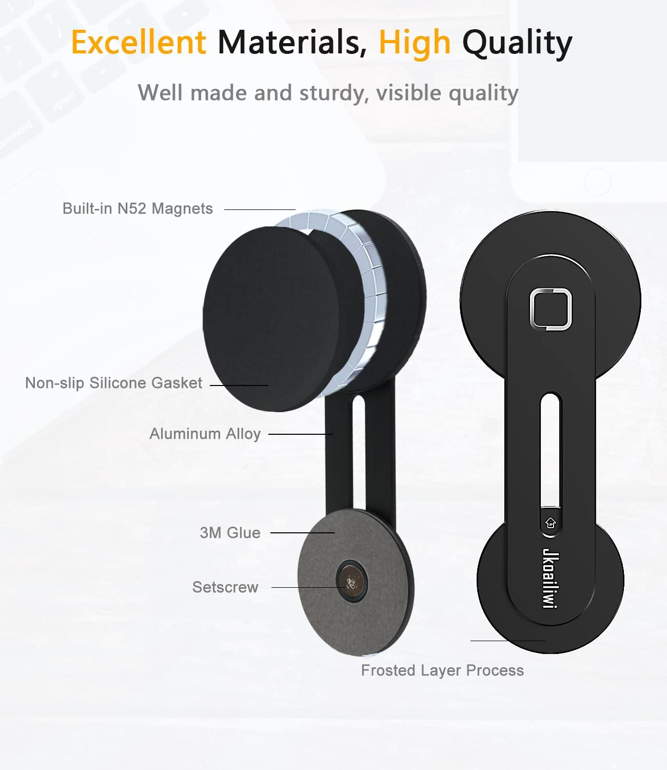 Jkoailiwi Foldable Magnetic Cell Phone Holder for Laptop, 180° Adjustable Magsafe Laptop Phone Mount, Slim Portable Computer Phone Mount Compatible with Iphone 14/13/12 Pro plus Max Mini  Jkoailiwi   