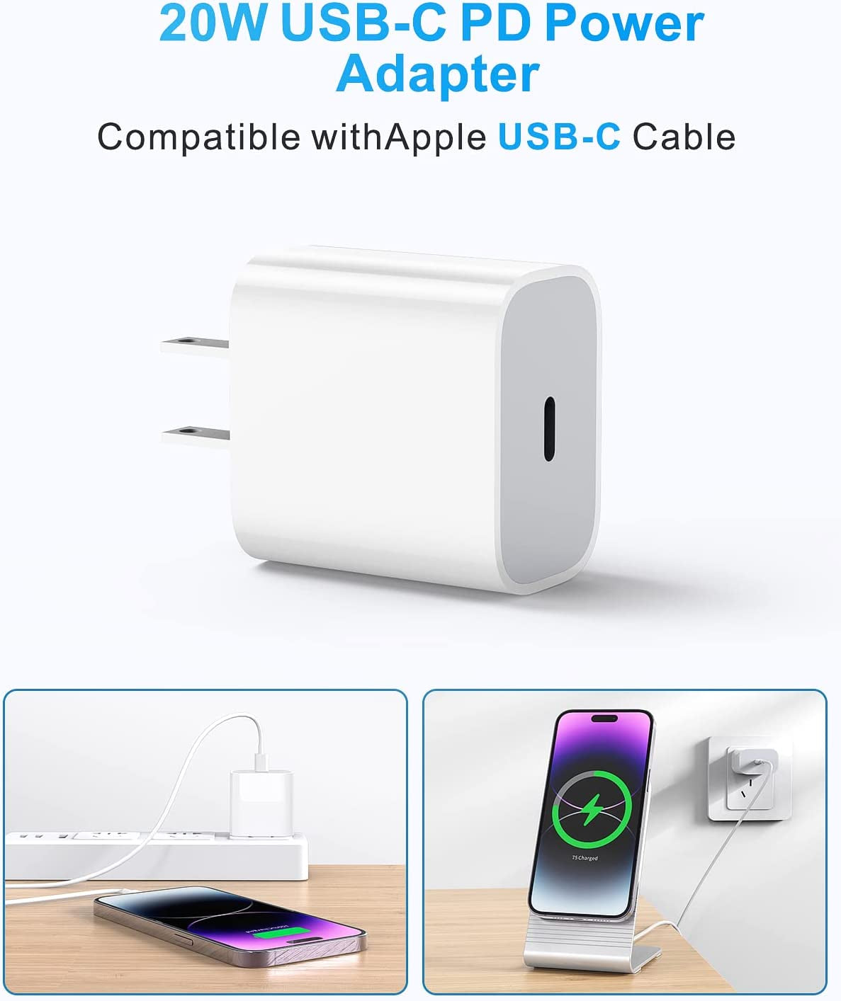 Magnetic Wireless Charger, Mag-Safe Charger Stand with 20W USB C PD Adapter, Mag-Safe Charging Station Compatible with Iphone 14/13/12 Series, Fast Wireless Charging Pad with Phone Stand  W105   