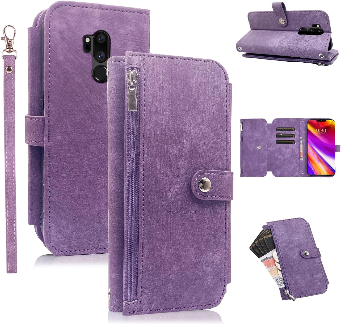 Compatible with LG G7 Thinq Wallet Case 9 Card Slots Retro Leather Flip Credit Card Holdercell Phone Cover for LGG7 One G 7 plus LG7 Fit Lg7Thinq 7G Thin Q G7+ G7Thinq Lgg7Thinq Women Men Green  Furiet Purple  