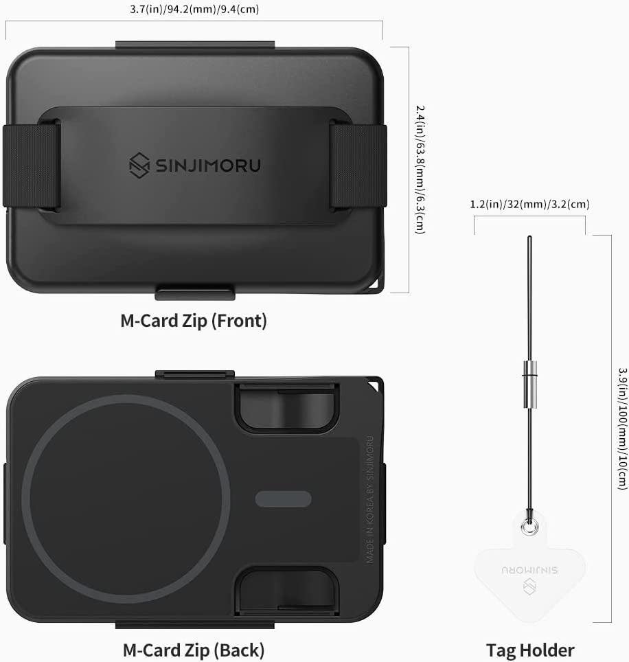 Sinjimoru Secure Magnetic Wallet as Phone Grip Stand for Magsafe Wallet, Cell Phone Wallet Stick on with Phone Kickstand & Phone Grip Holder for Iphone 12/13 and 14 Series. M-Card Zip Black  Sinjimoru Co.Ltd   