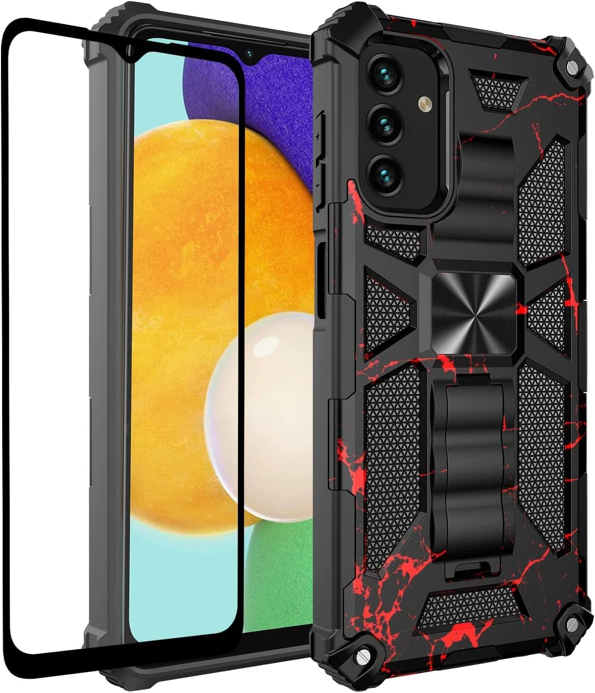 Cover for Galaxy A54 5G Case,Samsung A54 5G Case W/Tempered Glass Screen Protector(Full Coverage) Dual Layer Shockproof [Military-Grade][Built-In Kickstand] Protective Cover for Man White Black Camo  YOOBSTAR T Stand Red Marble  