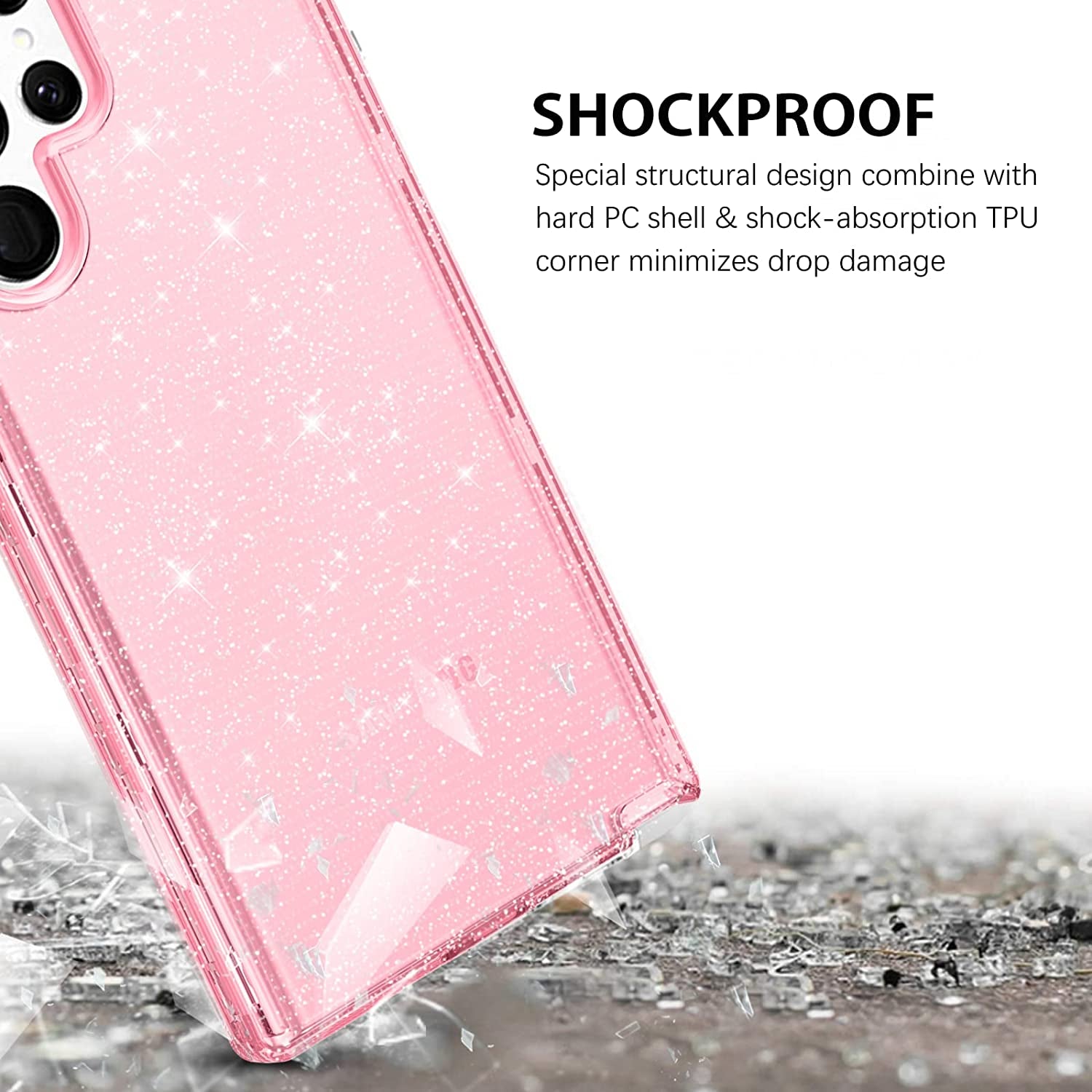 DUEDUE for Samsung Galaxy S22 Ultra 6.8" 5G Case Glitter Full Body Protective 3 in 1 Heavy Duty Hybrid Hard PC Rugged Shockproof Women Transparent Bling Sparkle Cover for Samsung S22 Ultra, Pink Clear  DUEDUE   