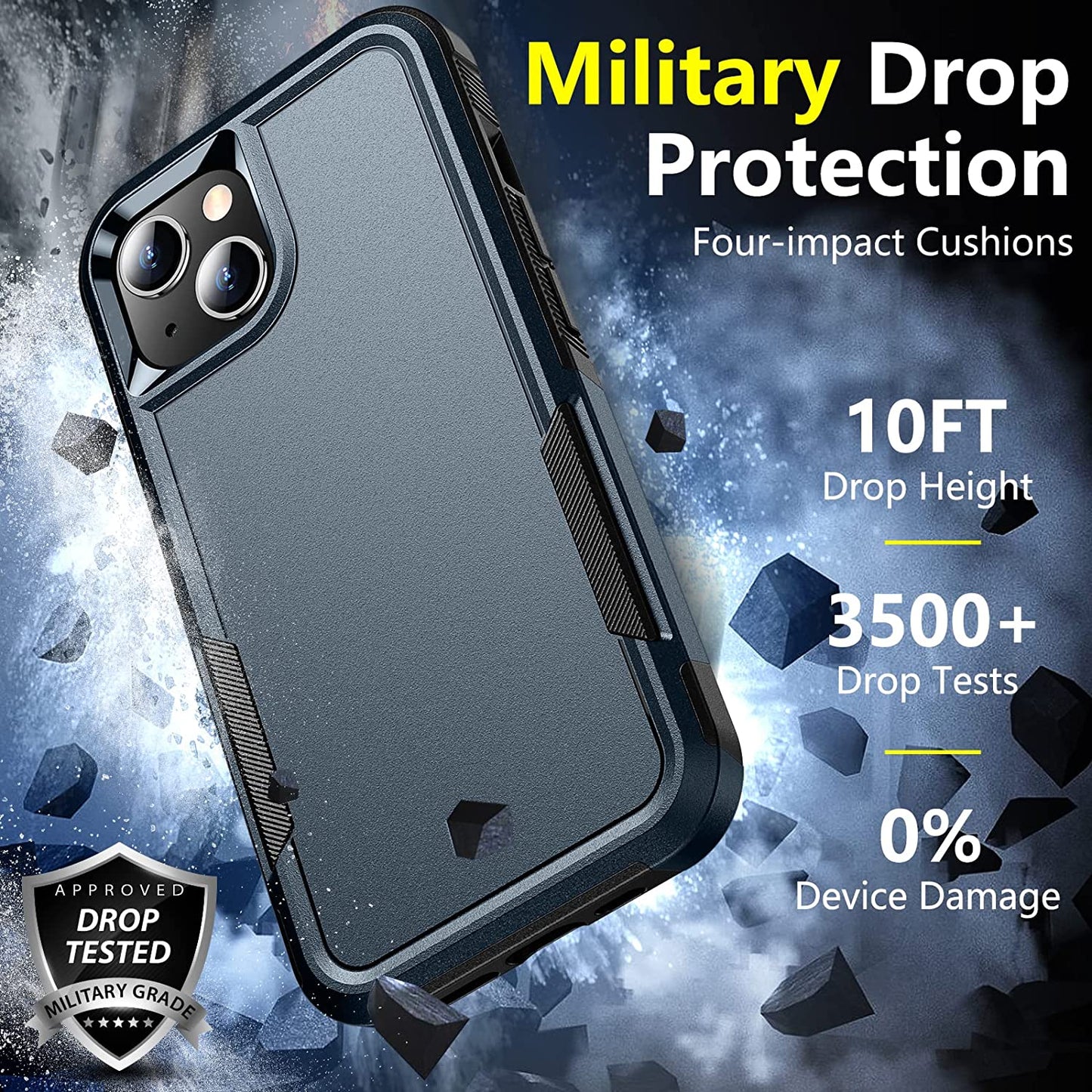 SPIDERCASE for Iphone 14 Case, [10 FT Military Grade Drop Protection][Non-Slip] [2+Tempered Glass Screen Protector][2+Tempered Camera Lens Protector] Heavy Duty Full-Body Shockproof Case, Deep Blue  SPIDERCASE   