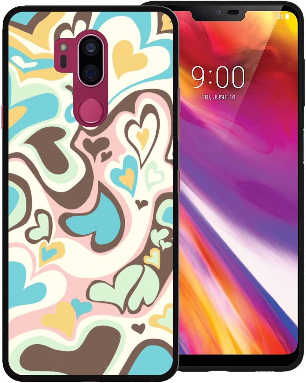 Zaztify Phone Case for LG G7 Thinq/Plus/One/Fit/Fit+, Pastel Lovely Irregular Brown Love Heart Khaki Lovecore Aesthetic Cute Shockproof Protective Anti-Slip Thin Slim Soft Phone Cover Shell  zaztify Colorful Lovecore  