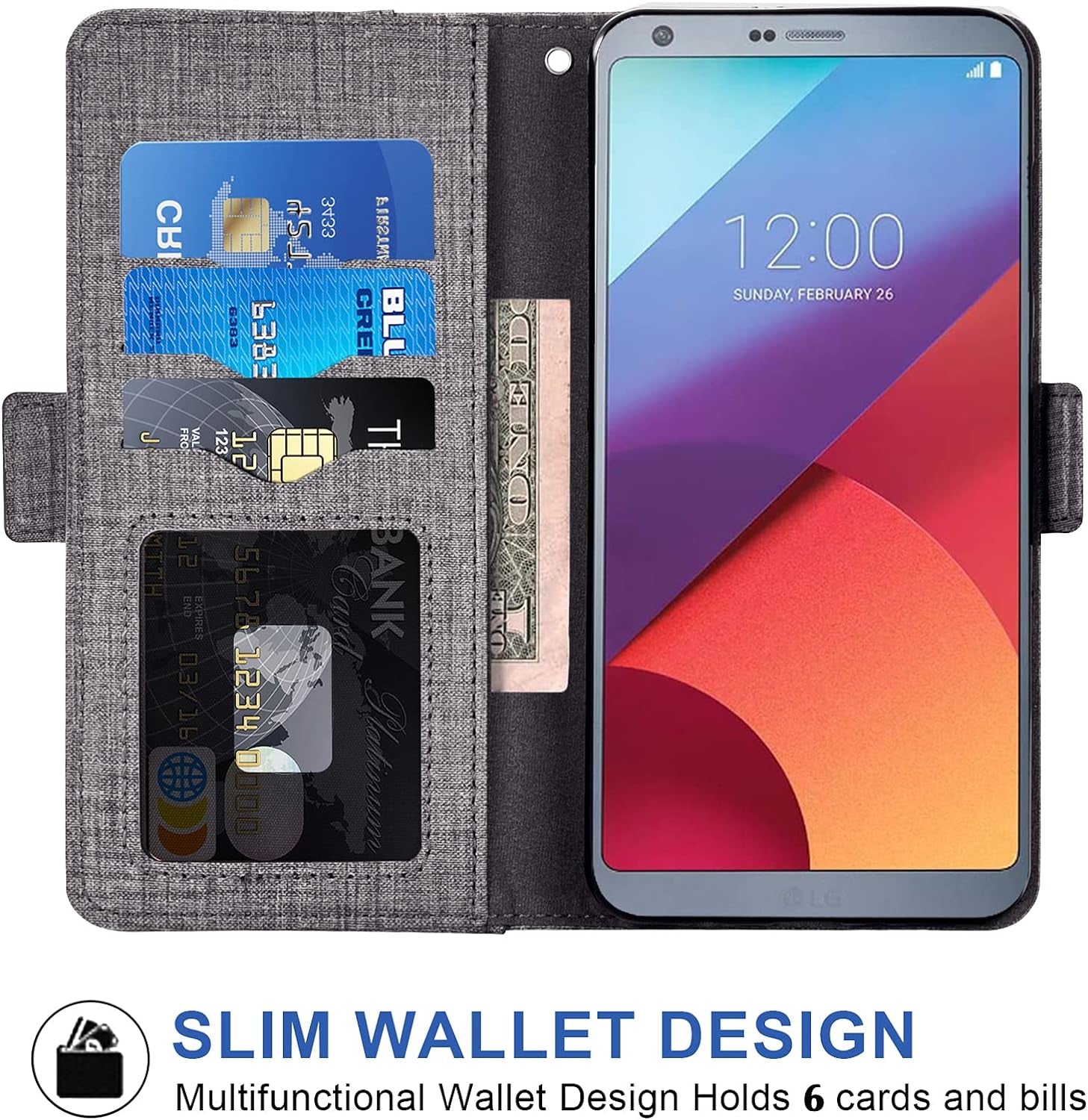 Asuwish Compatible with LG G6 Wallet Case Tempered Glass Screen Protector and Leather Flip Cover Card Holder Stand Cell Phone Cases for LGG6 Thinq LG6 Thin Q G 6 plus G6+ 6G VS988 H872 Women Men Gray  NSS   