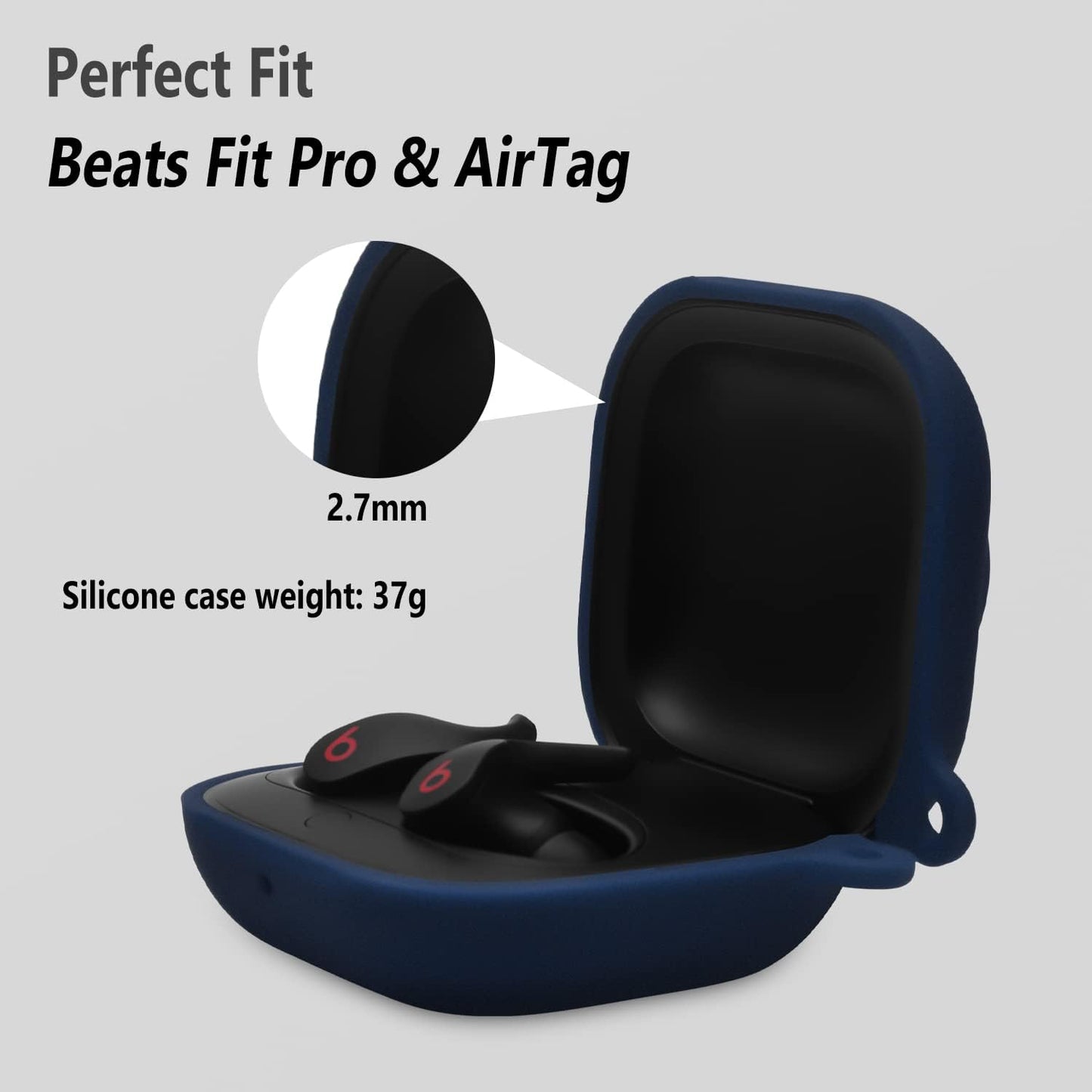 Geiomoo 2 in 1 Silicone Case Compatible with Beats Fit Pro and Air Tag, Protective Cover with Carabiner (Navy Blue)  Geiomoo   