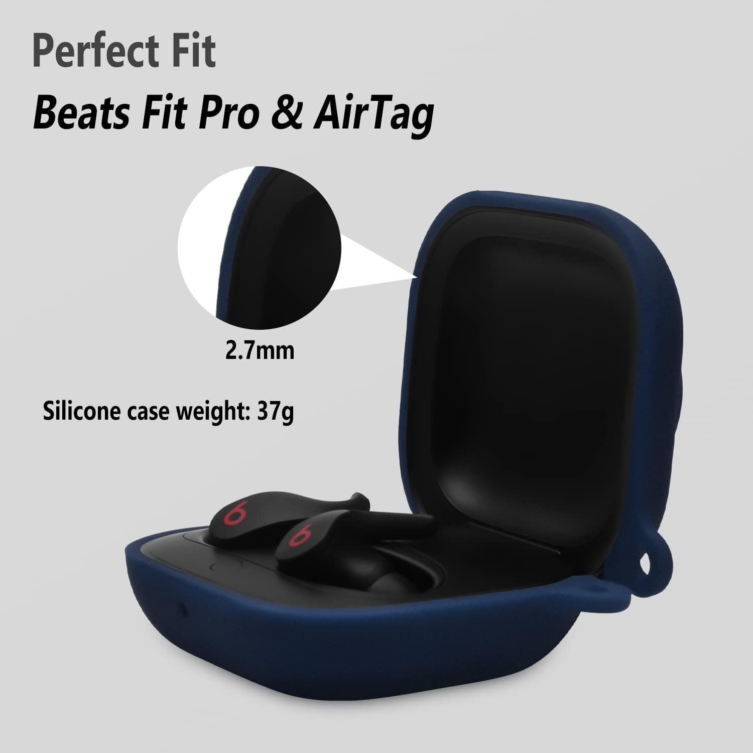 Geiomoo 2 in 1 Silicone Case Compatible with Beats Fit Pro and Air Tag, Protective Cover with Carabiner (Navy Blue)  Geiomoo   