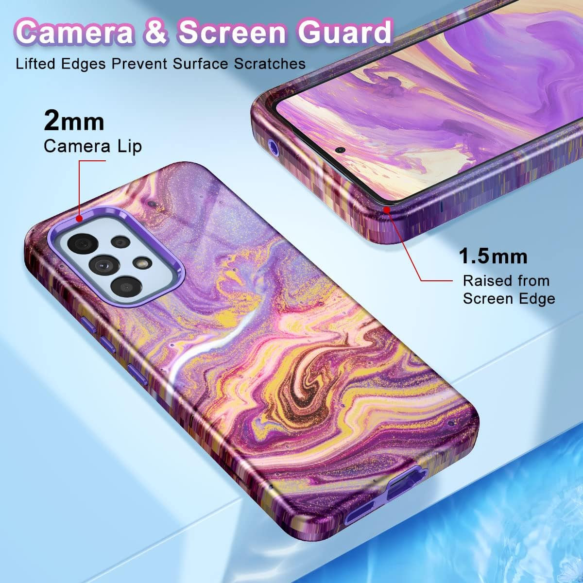 Btscase for Samsung Galaxy A53 5G Case, Marble Pattern 3 in 1 Heavy Duty Shockproof Full Body Rugged Hard Pc+Soft Silicone Drop Protective Women Girl Cover for Samsung Galaxy A53 5G,Drift Sand/Purple  Btscase   