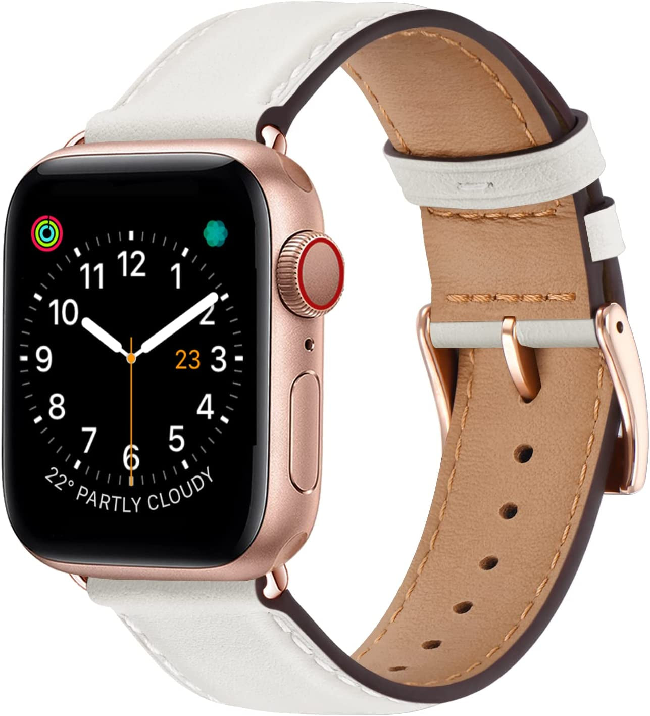 OMIU Square Bands Compatible with Apple Watch Band 38Mm 40Mm 41Mm 42Mm 44Mm 45Mm 49Mm, Genuine Leather Wristband Starp for Iwatch SE Series 8 7 6 5 4 3 2 1 Utral for Women Men(Ivory White/Rose Gold)  BestWayStore   