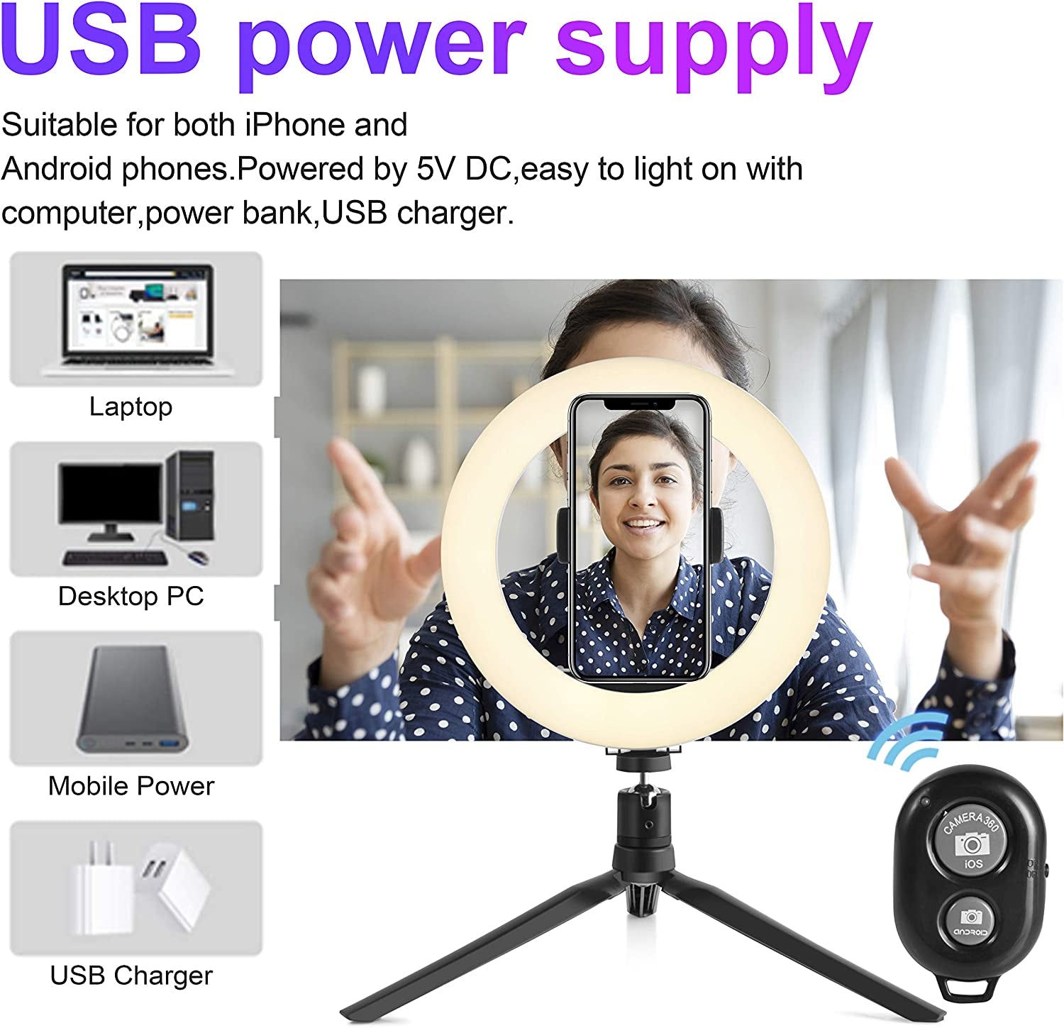 8'' RGBW Led Ring Light with Tripod Stand - Selfie Ring Light with Cellphone Holder for Online Teaching/Tiktok/Live Stream/Photography/Makeup Compatible with Iphone X/XR/XS Samsung/Pixel  THECOSKY   