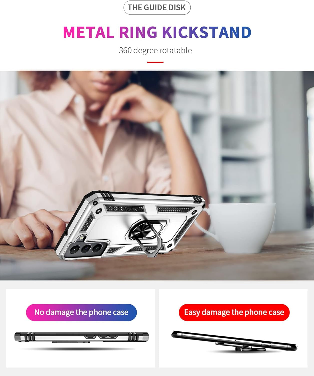 Military Grade Drop Impact for Samsung Galaxy S22 plus Case Galaxy S22+ plus 5G Case 360 Metal Rotating Ring Kickstand Holder Armor Heavy Duty Shockproof Case for Galaxy S22+ plus Phone Case (Silver)  Dionsibei   