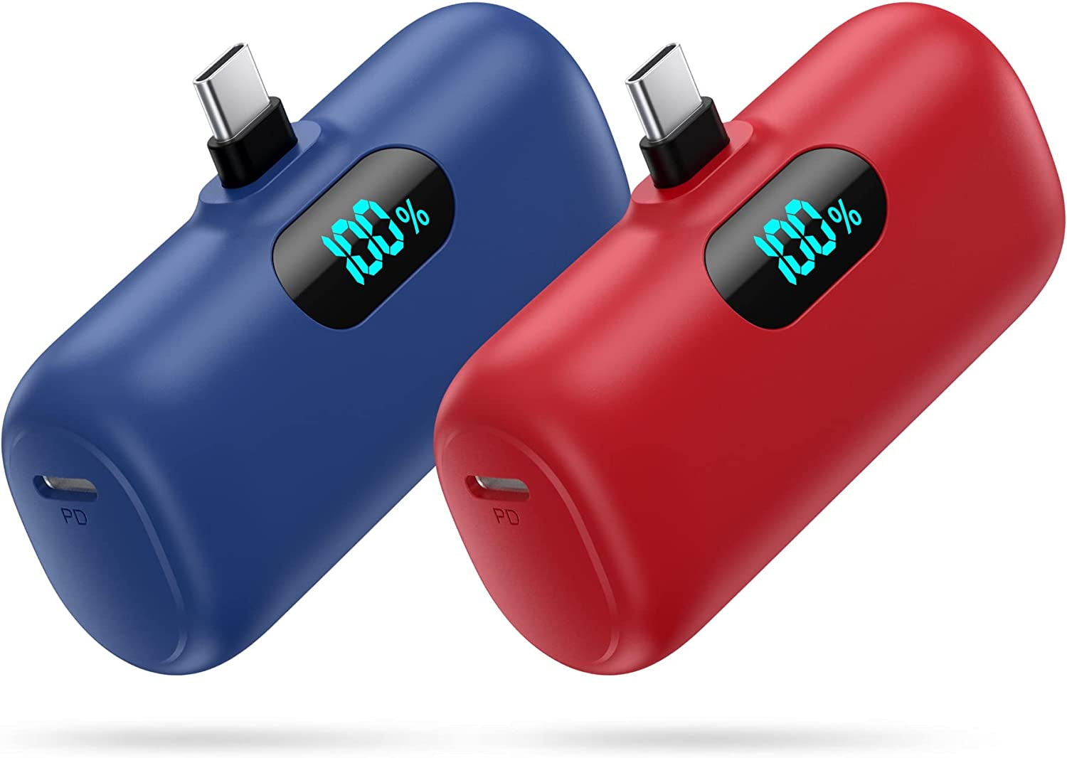 [2-Pack] Mini Portable Charger 5000Mah Power Bank, 3A PD USB C Cell Phone Portable Power, LCD Display Battery Pack Compatible with Android Phone/Samsung Galaxy S22,S21/Note/Moto/Lg/Pixel /Nexus Ect  Dongguan Yuanhaoxun Technology Co.,Ltd. Red+Blue  
