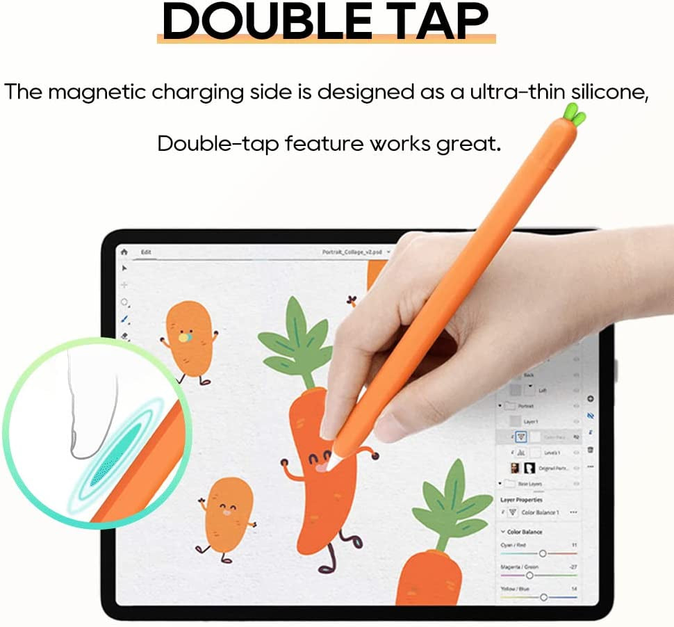 Case for Apple Pencil 2Nd Generation Case Sleeve Soft Silicone Cute Carrot Design Protective Cover Holder Accessories Compatible with Apple Pencil 2Nd Gen (Orange)  Meowster   