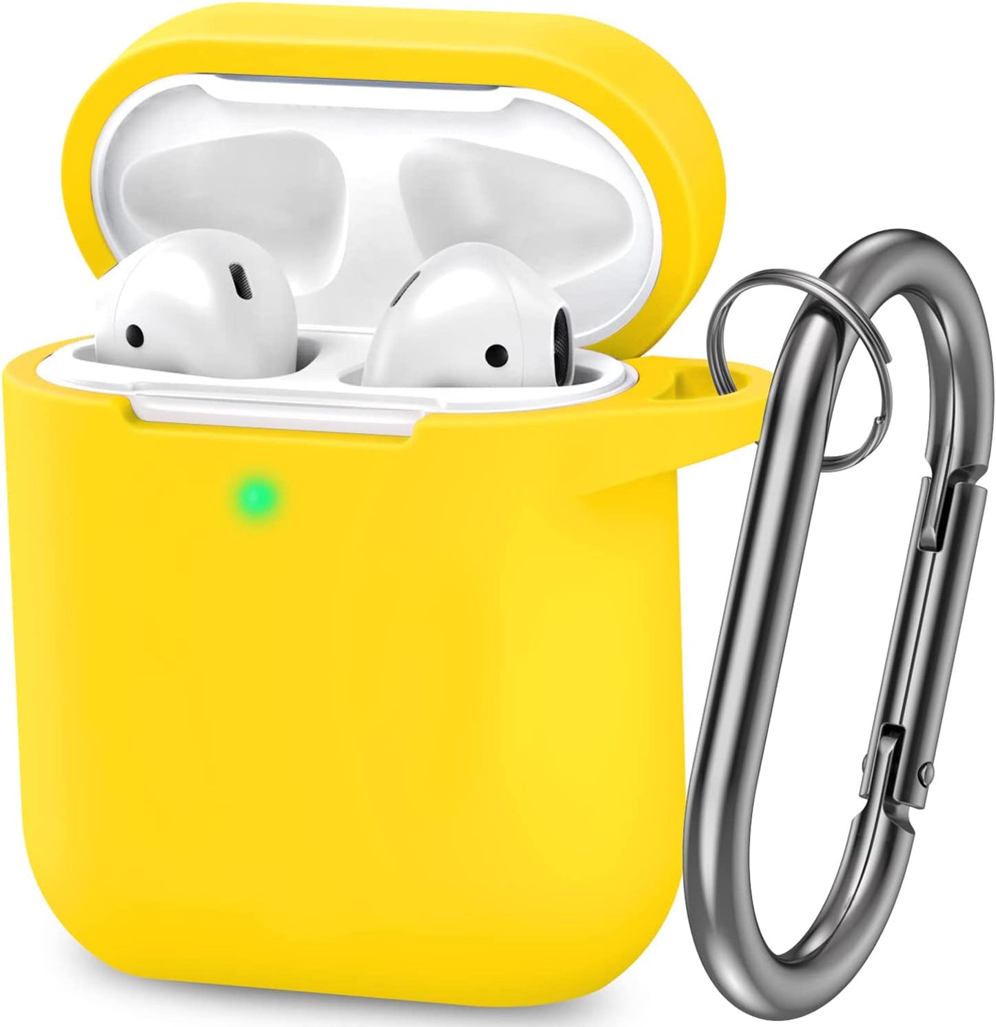 ATUAT Airpods Case Cover, Full Protective Silicone Skin Dust-Proof Designed for Apple Airpods 1St 2Nd Generation with Keychain, Front LED Visible, Midnight Blue  ATUAT C-Yellow  