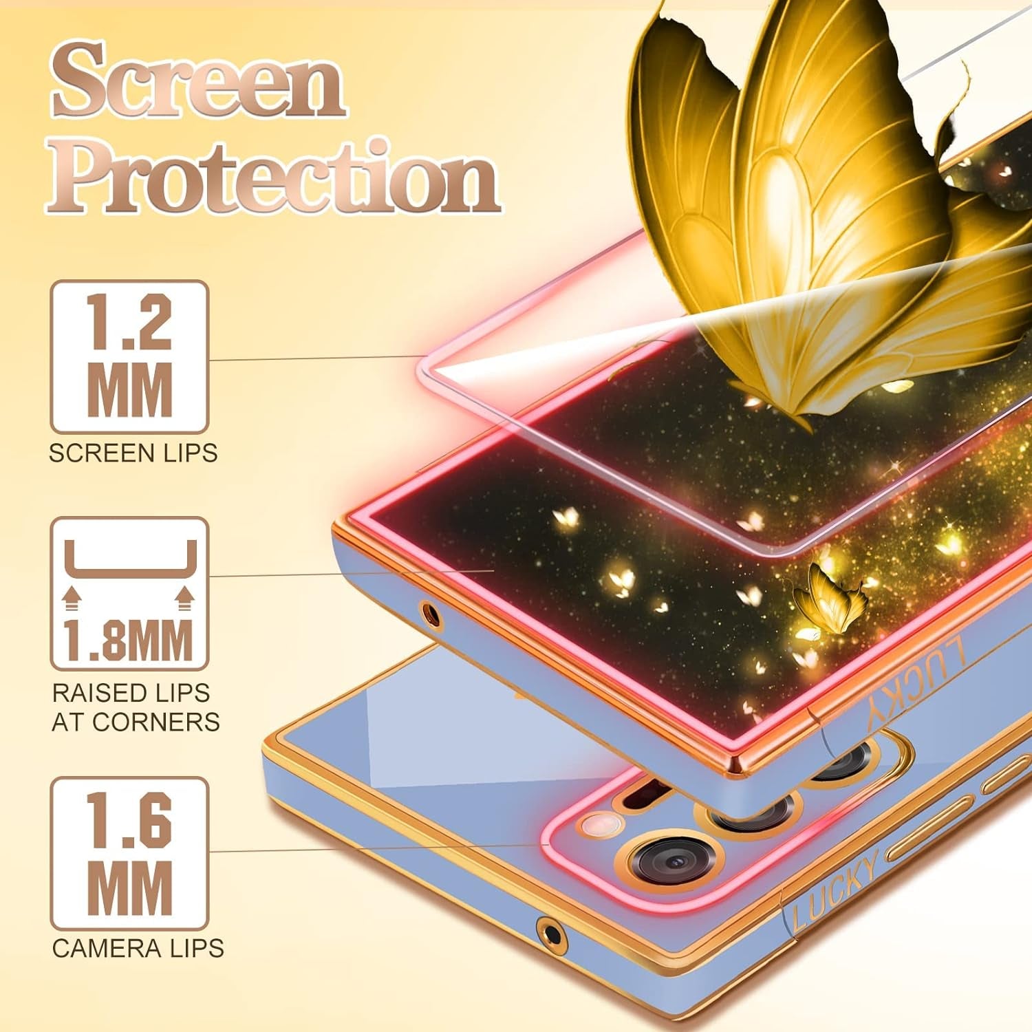 Coralogo for Samsung Galaxy Note 20 Ultra Case Butterfly for Women Girls Girly Pretty Phone Cases Cute Blue Gold Plating Butterflies Design with Screen Aesthetic Cover for Galaxy Note 20 Ultra 5G 6.9"  Coralogo   