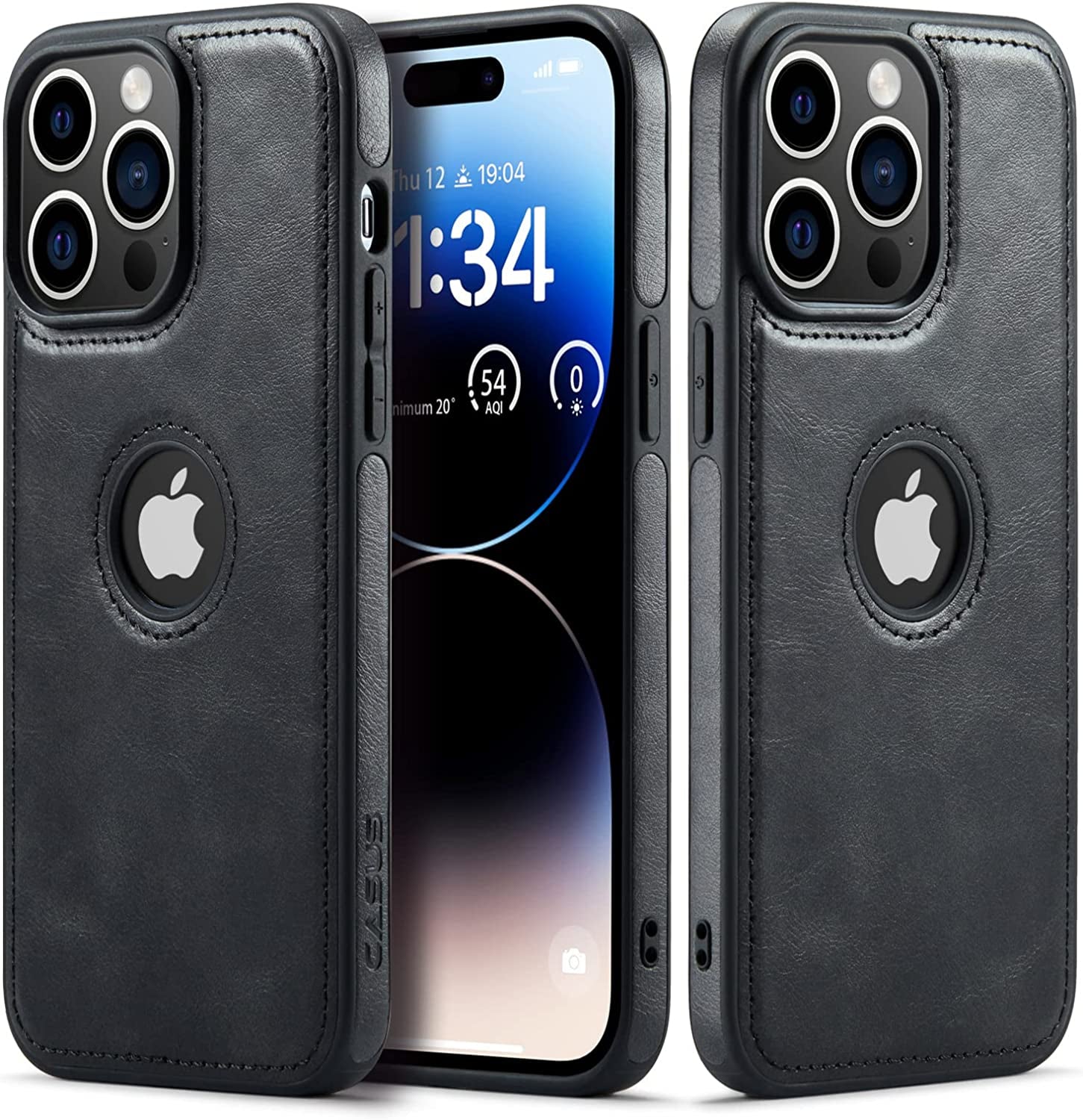 Casus Designed for Iphone 14 Pro Max Case Vegan Leather Slim Logo View Classic Luxury Elegant Thin Protective Cover (2022) 6.7" - Golden Brown  Casus Black  