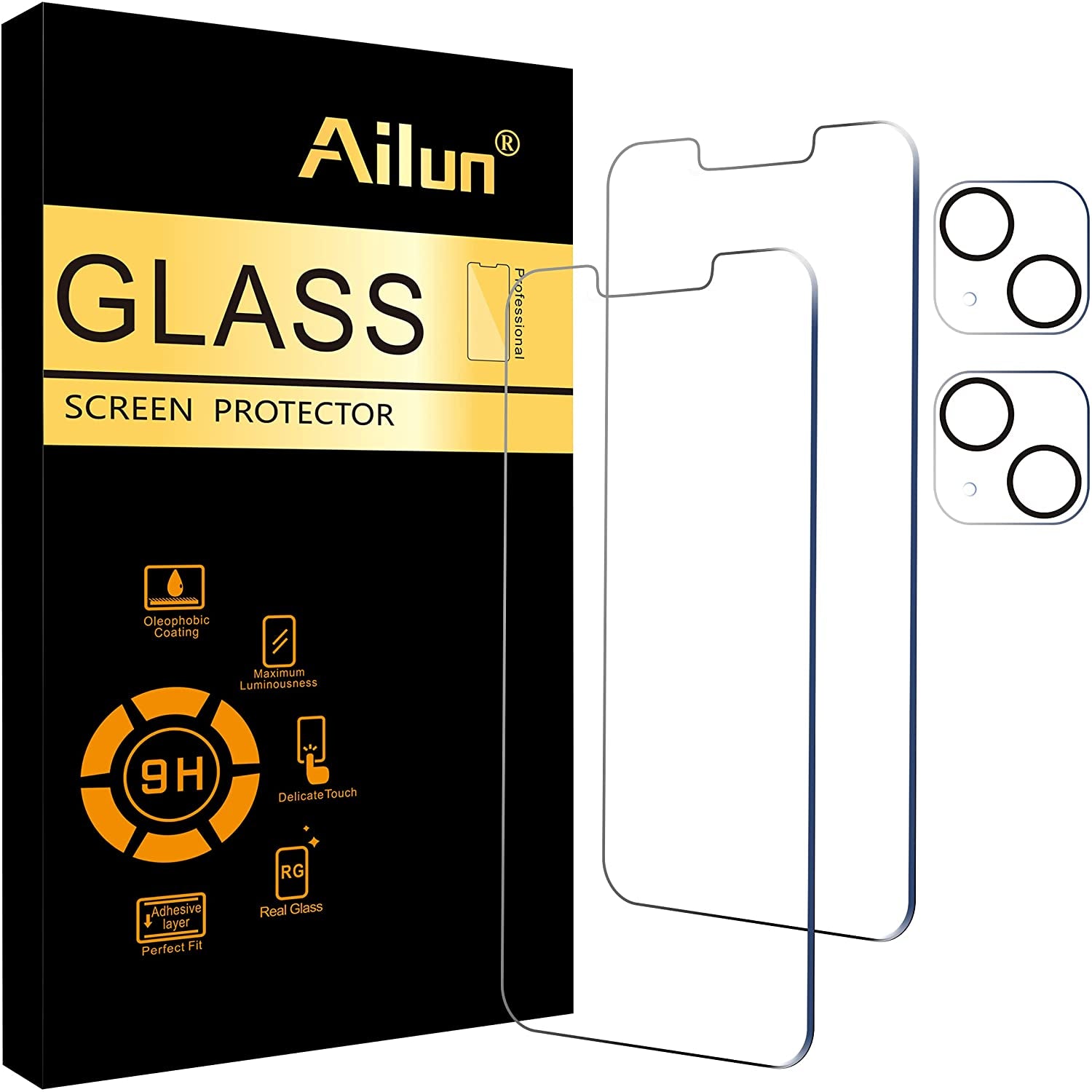 Ailun 2 Pack Screen Protector for Iphone 13 [6.1 Inch Display] with 2 Pack Tempered Glass Camera Lens Protector,[9H Hardness]-Hd[4 Pack]  AilunUS   