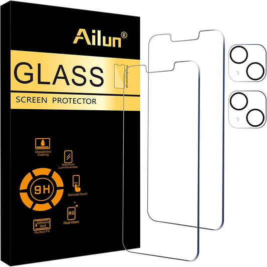 Ailun 2 Pack Screen Protector for Iphone 13 [6.1 Inch Display] with 2 Pack Tempered Glass Camera Lens Protector,[9H Hardness]-Hd[4 Pack]  AilunUS   