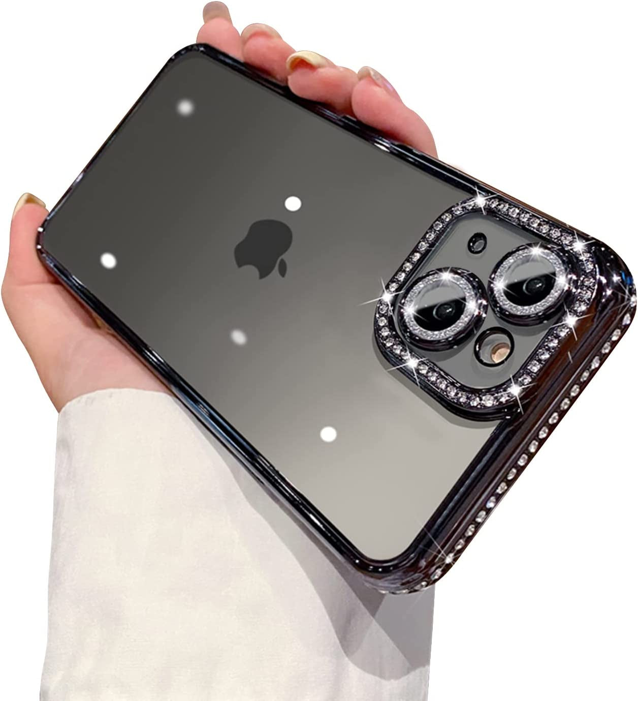 Fycyko Compatible with Iphone 14 plus Case with Glitter Diamond Camera Protector,Bling Clear Cute Phone Case Shockproof Sparkle Len for Iphone 14 plus 6.7''-Purple  Fycyko Black2  