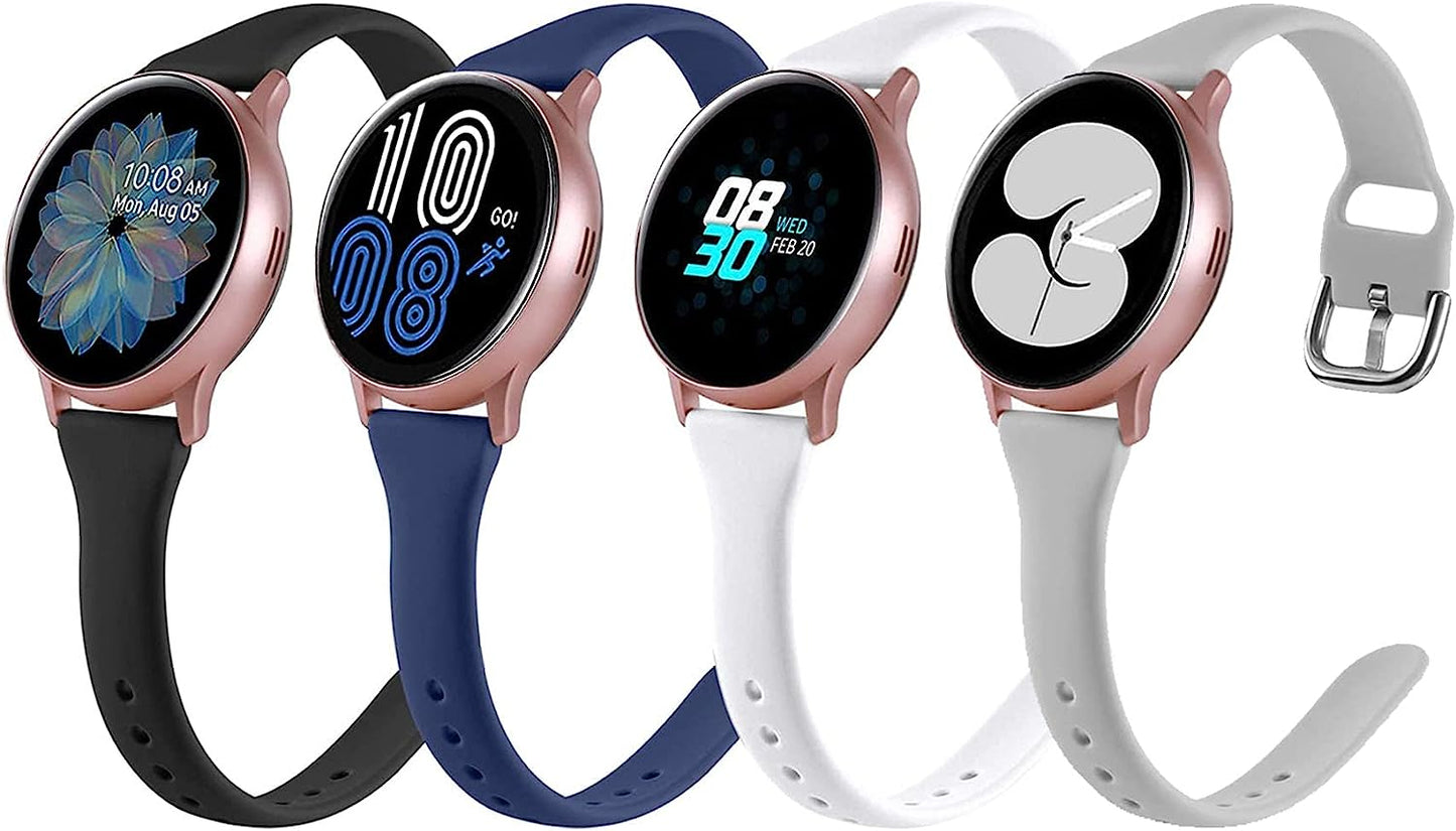 4 Pack Bands Compatible with Samsung Galaxy Watch 4 /Galaxy Watch 5 40Mm 44Mm/ Galaxy Watch 4 Classic /Galaxy Watch 5 Pro 45Mm/ Galaxy Active 2 40Mm 44Mm, 20Mm Soft Slim Silicone Sport Straps for Women Men (Small, Black/Navy Blue/Pine Green/Plum)  Suremita Black/White/Gray/Navy Blue Small 