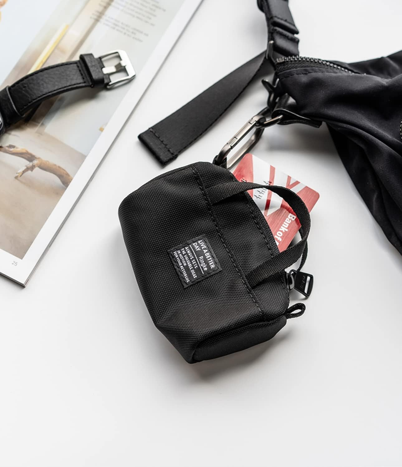 Ringke Mini Pouch Sports Bag Compatible with Airpods Pro Case and Airpods 3Rd, 2Nd, 1St Generation Case, Galaxy Buds Pouch, Universal Wireless Ear Buds Cover with Keychain for Women, Men - Black  Rearth   