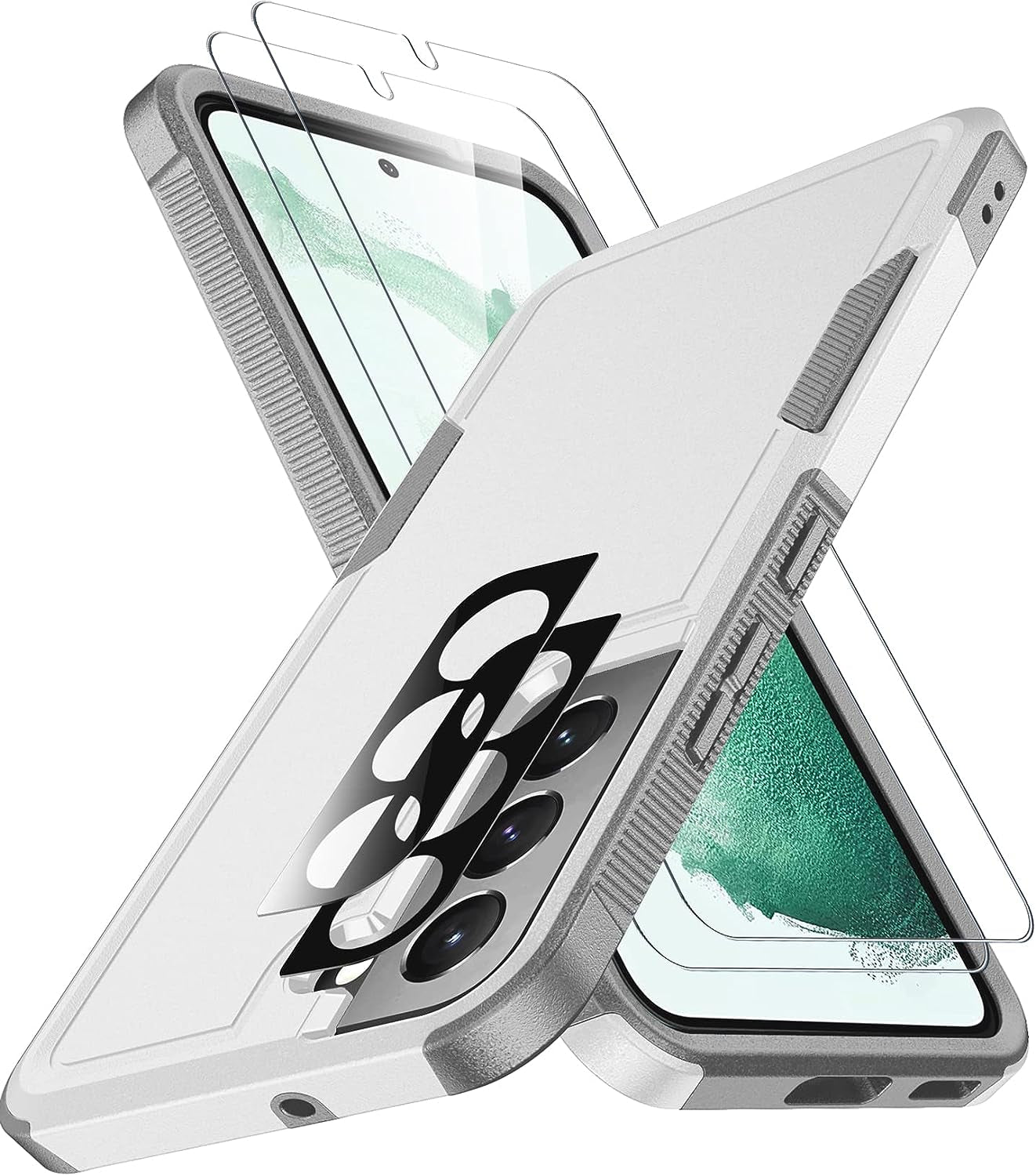 SPIDERCASE for Samsung Galaxy S22 Case, [10 FT Military Grade Drop Protection] Non-Slip [2 Pack] Tempered Glass Screen Protector+Camera Lens Protector Heavy Duty Shockproof Case,Midnight Green  SPIDERCASE White  