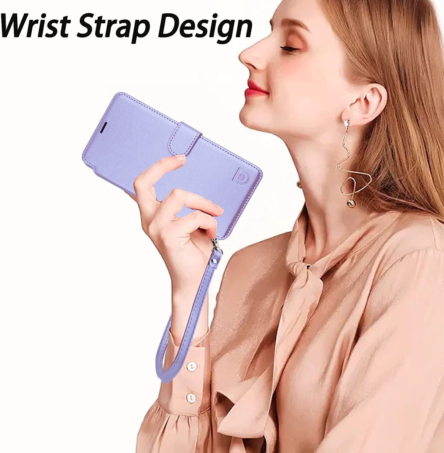 VANAVAGY Iphone 14 plus Wallet Case Magsafe,Leather Flip Folio Phone Cover Supports Magsafe and Wireless Charging with RFID Block Card Holder and Wrist Strap,Clove Purple  VANAVAGY   