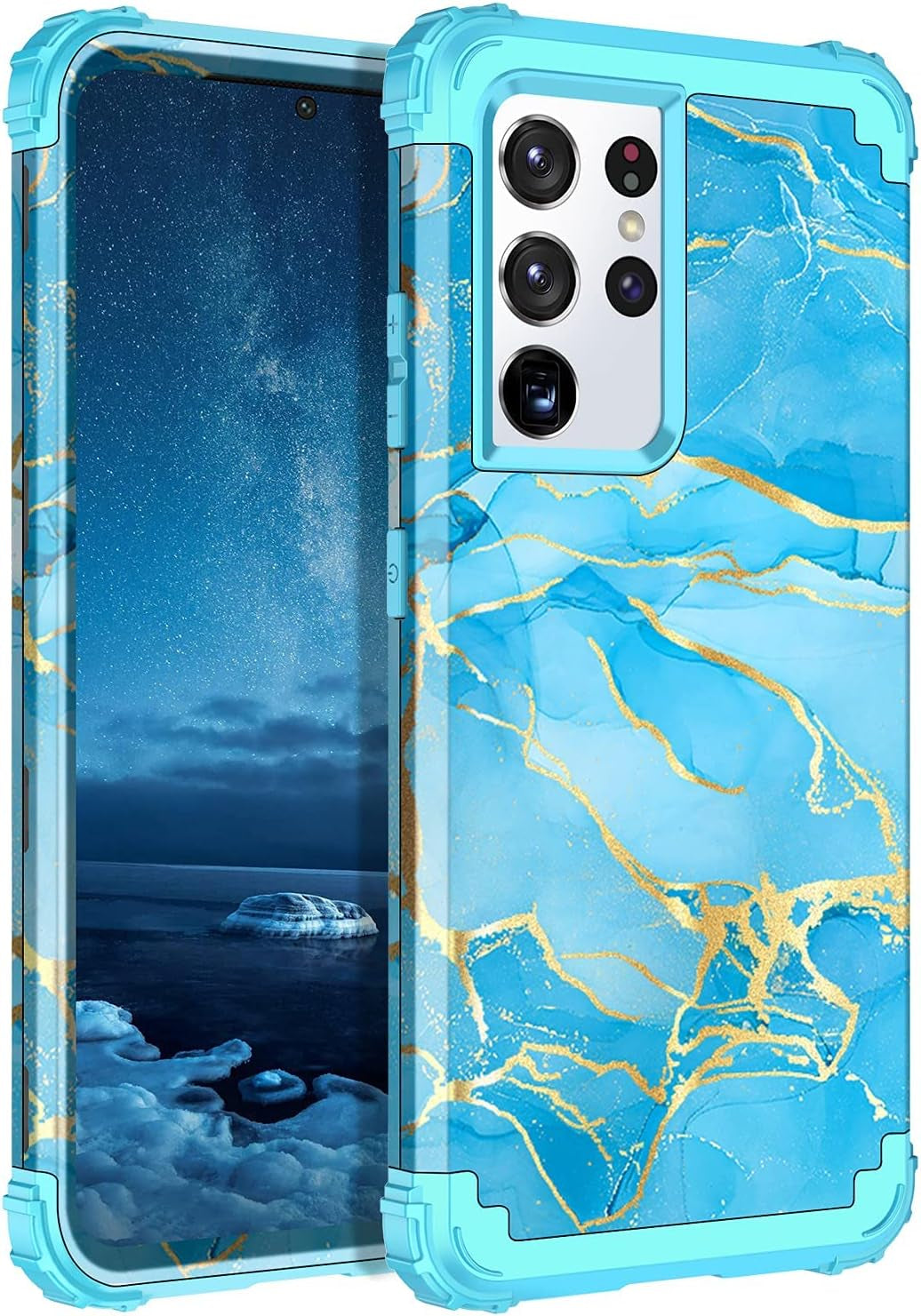 Rancase for Galaxy S21 Ultra 5G Case,Three Layer Heavy Duty Shockproof Protection Hard Plastic Bumper +Soft Silicone Rubber Protective Case for Samsung Galaxy S21 Ultra 5G 6.8 Inch,Purple Mandala  Rancase Blue Marble  