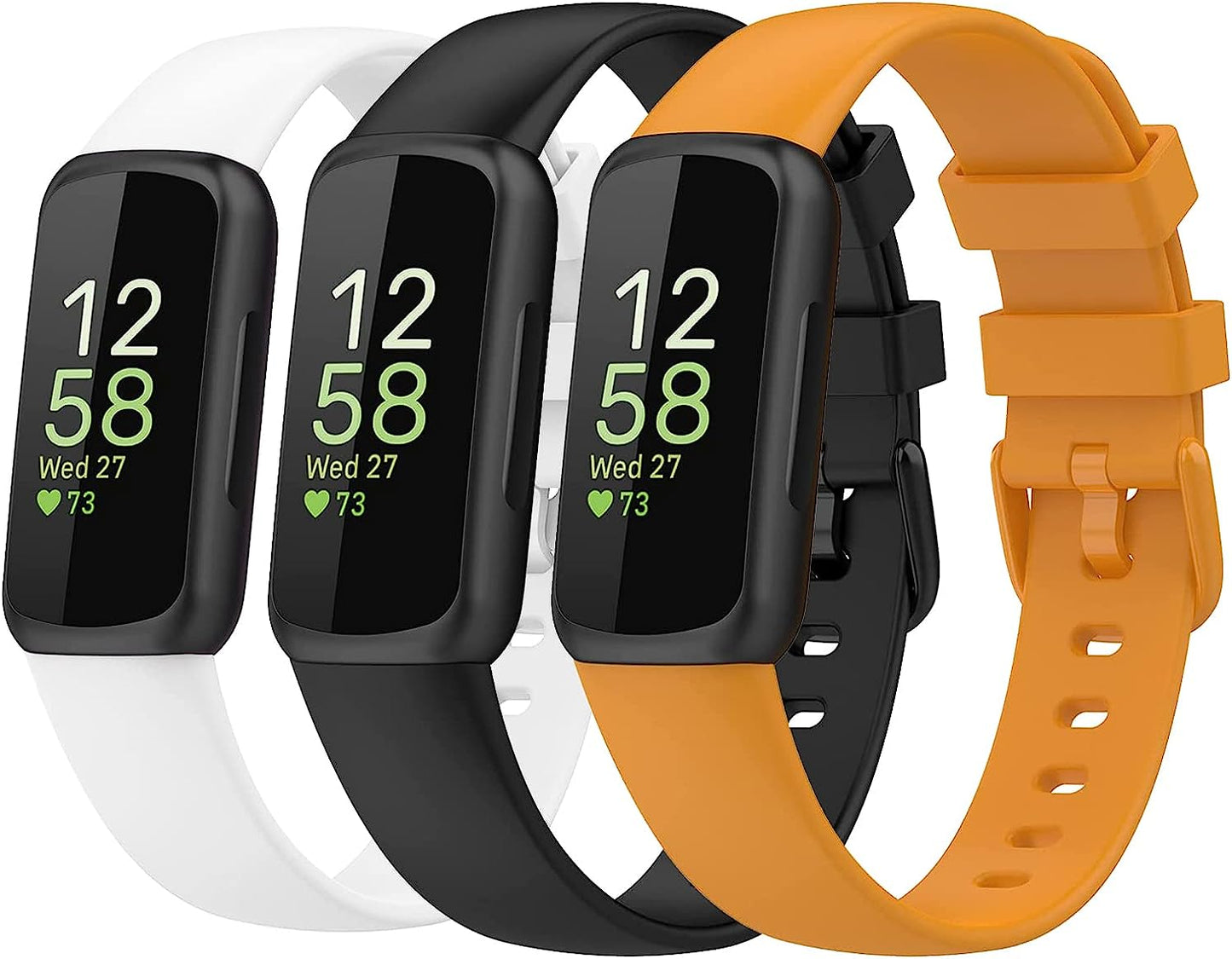 3 Pack Bands for Fitbit Inspire 3,Silicone Fitness Sport Wristbands for Women Men  SENGKOB White+black+yellow Small 