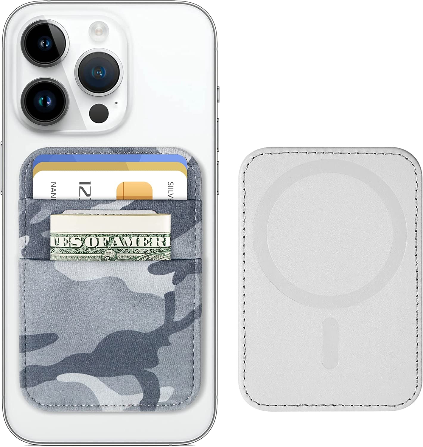 Magnetic Card Wallet Holder for Apple Magsafe, Magsafe Wallet for Iphone 14 Iphone 13 Iphone 12 Magsafe Leather Wallet, Magnetic Card Holder for Back of Iphone 14/13/ 12 Series, Fit 7 Cards, Blue  ExtreLife Light Gray  