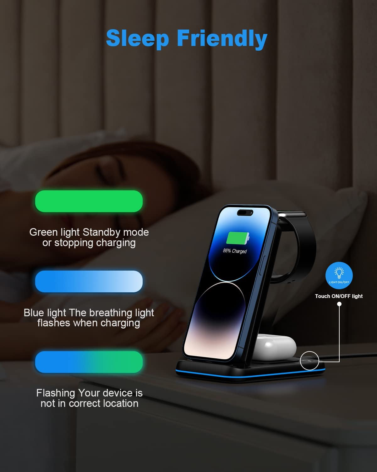 ZUBARR Foldable Wireless Charger for Multiple Devices 3 in 1 Wireless Charging Station for Travel, Compatible with Iphone14 13 12 11/Pro/Xr, Iwatch Charger Forse/8/7/6/5/4/3/2, Airpods Wireless/Pro  ZUBARR   