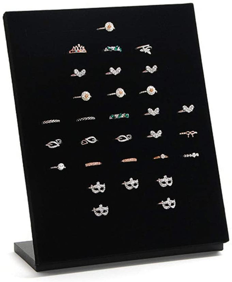 Homeanda Black Velvet L-Shaped 50 Slots Ring Earring Jewelry Display Tray Organizer Holder (L-Shaped 50 Slots-Black)  Homeanda   