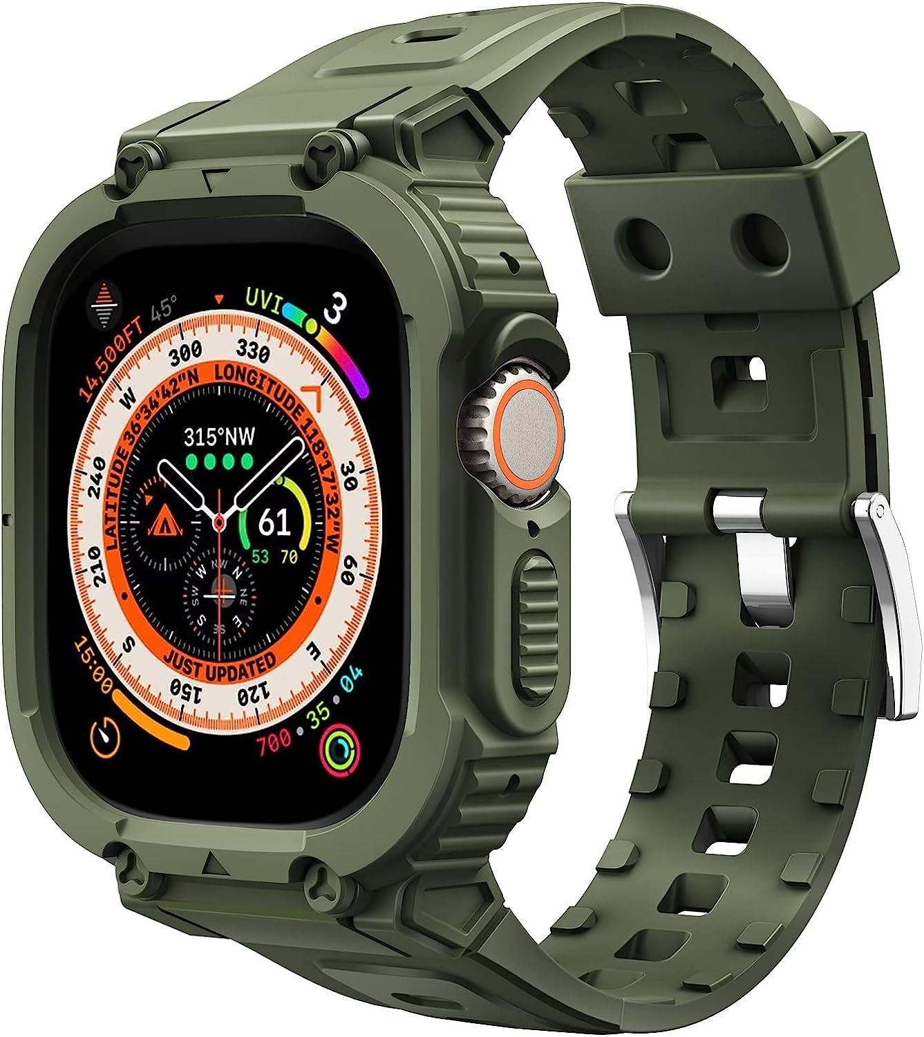 Fintie Compatible with Apple Watch Ultra 49Mm (2022 Release) Band with Bumper Case, Rugged Men Sport Bands with Protective Cover Compatible with Iwatch Ultra 49Mm Accessories  FINTIE Olive 49mm 